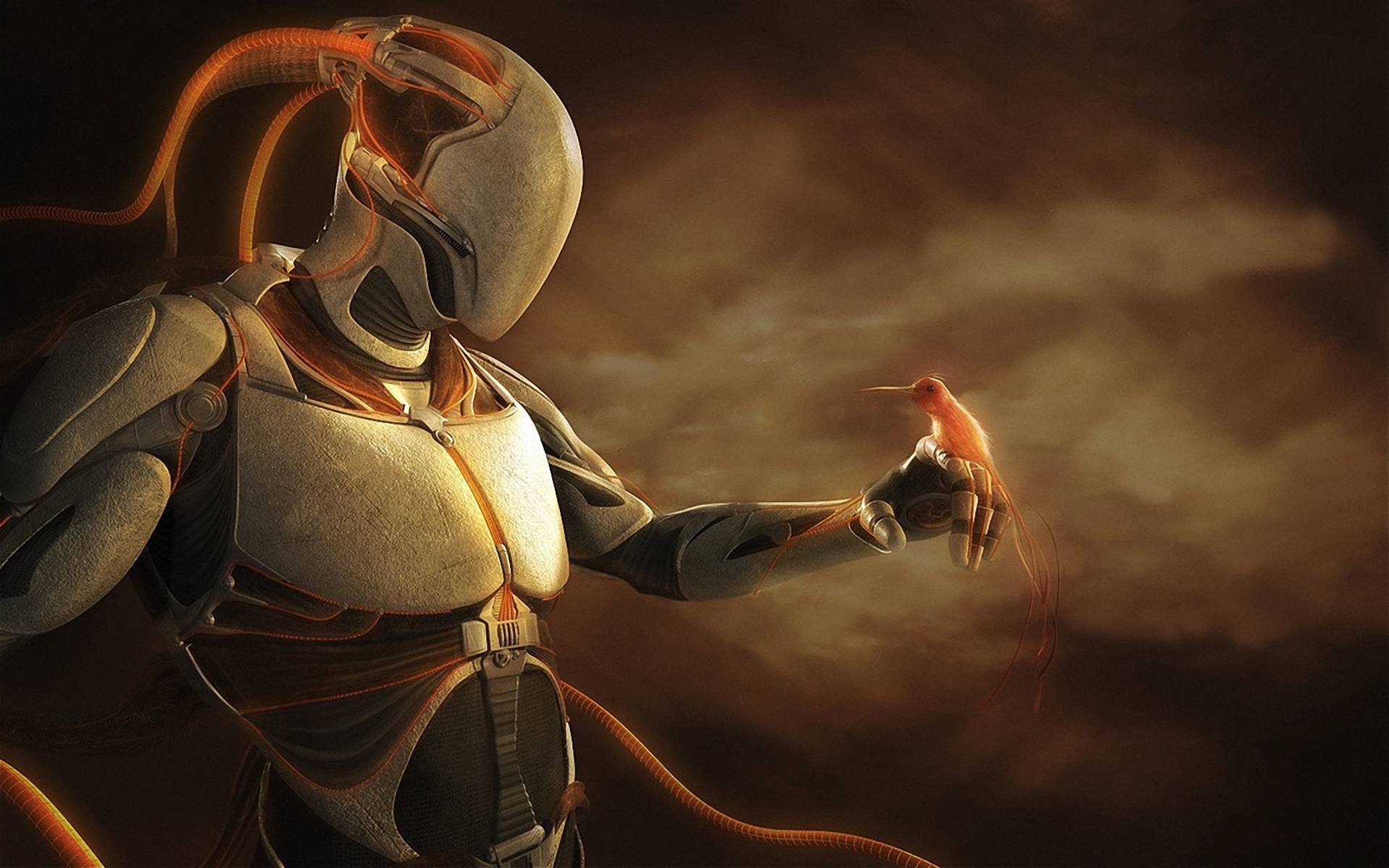 Птица на руке робота пришельца