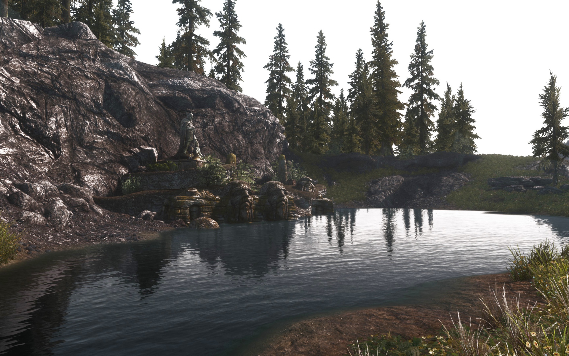 Озеро у камня в игре The Elder Scrolls V Skyrim