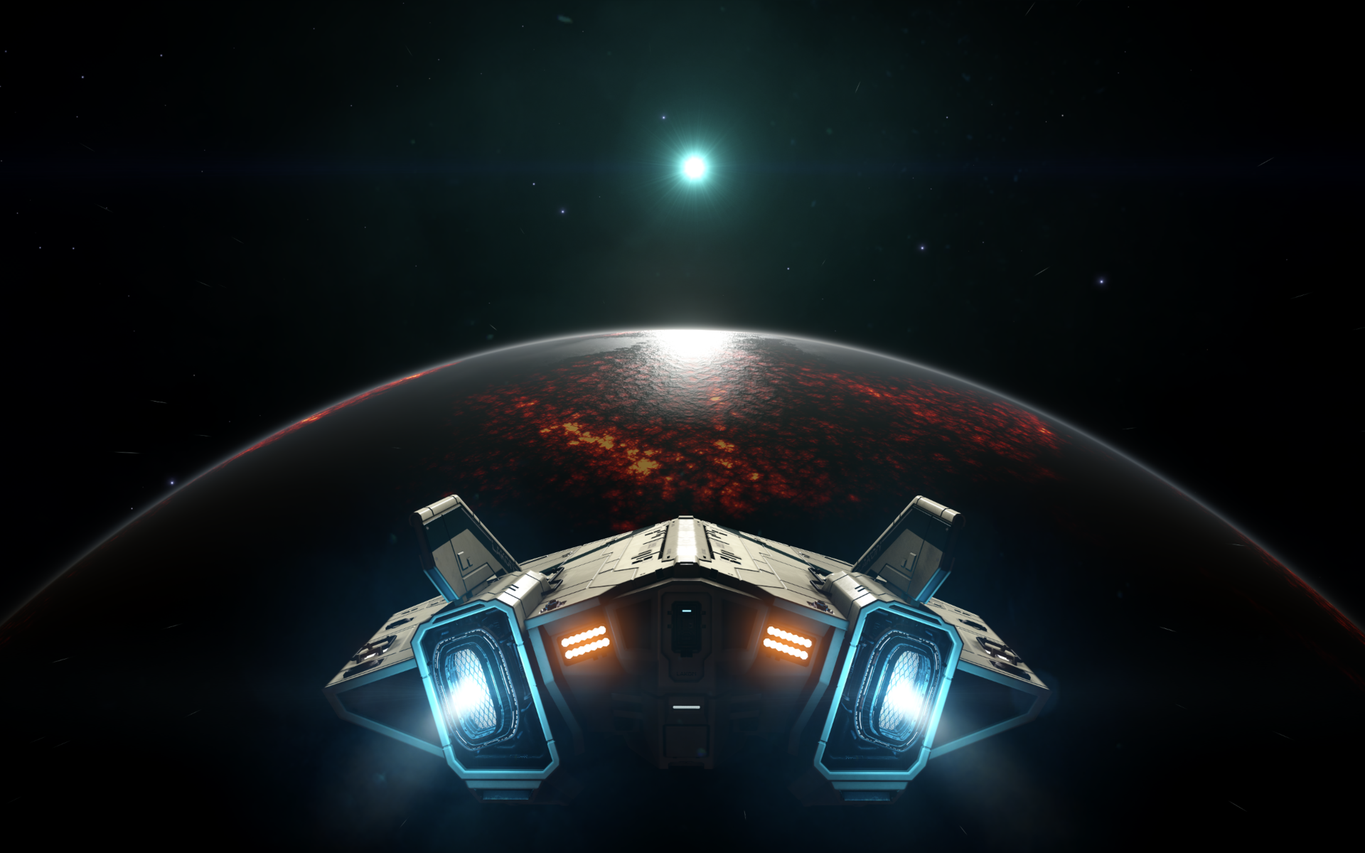 Космический корабль перед планетой, игра Elite Dangerous