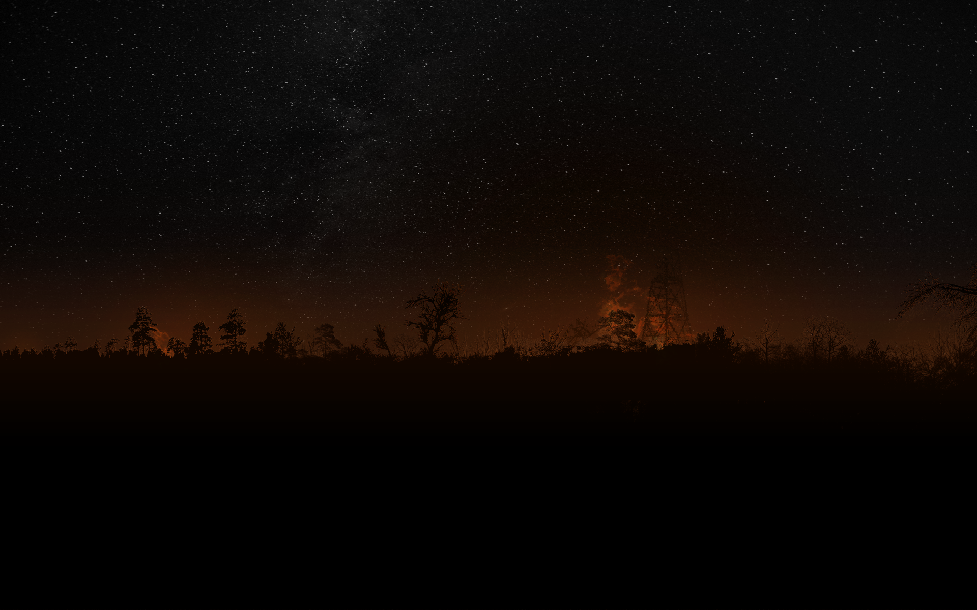 Силуэты на фоне заката и звездного неба