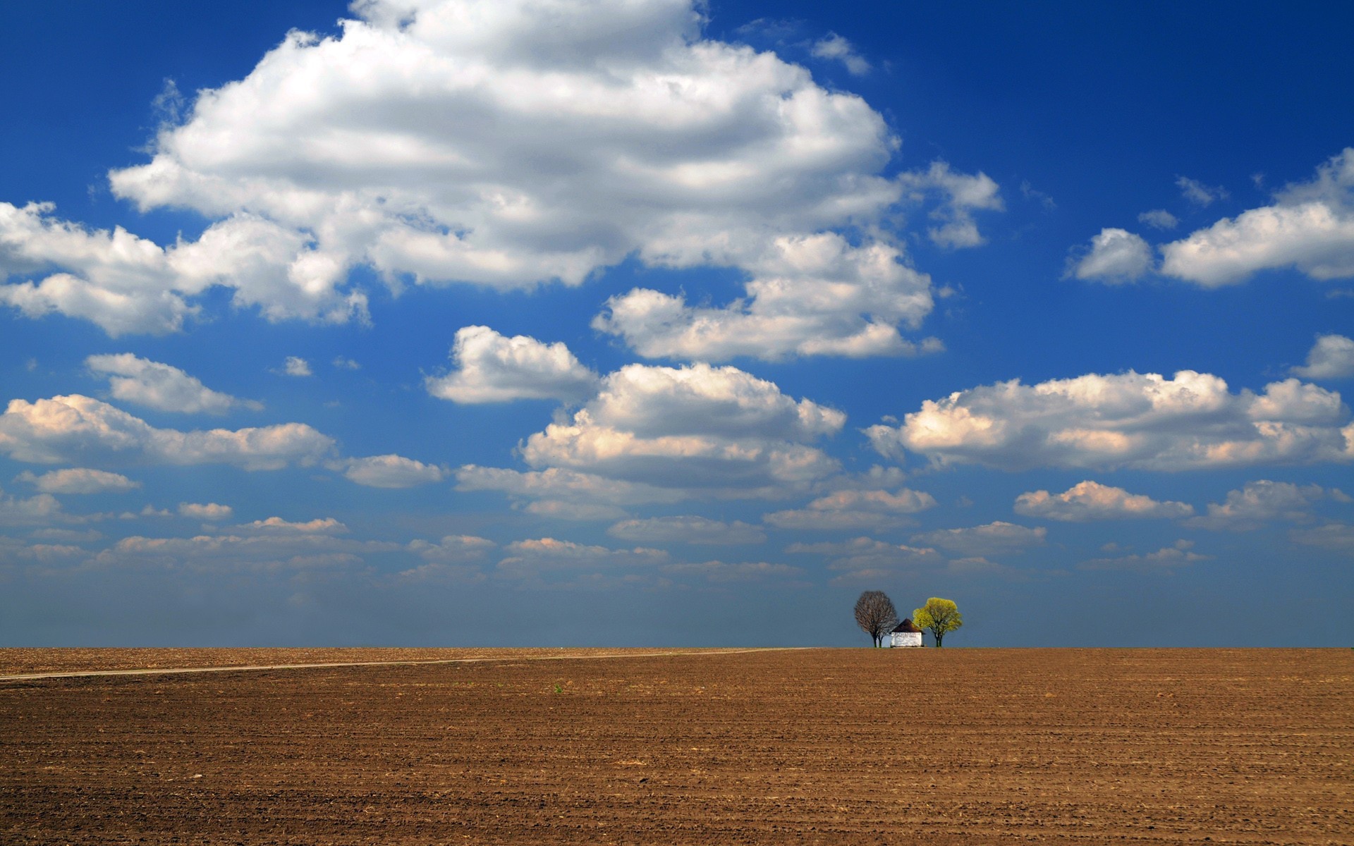 Одинокое строение среди вспаханного поля