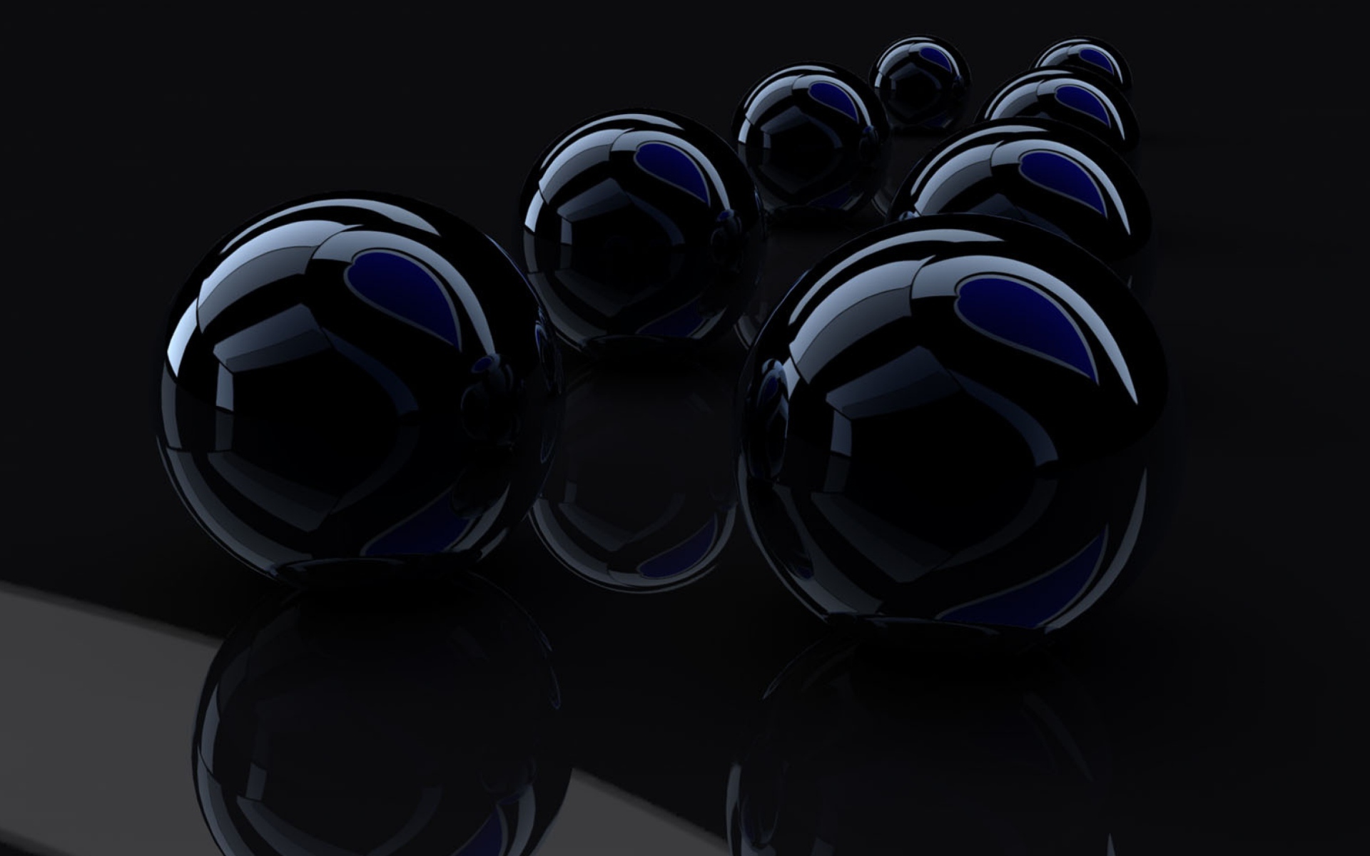 Черные стеклянные шары,  рендеринг 