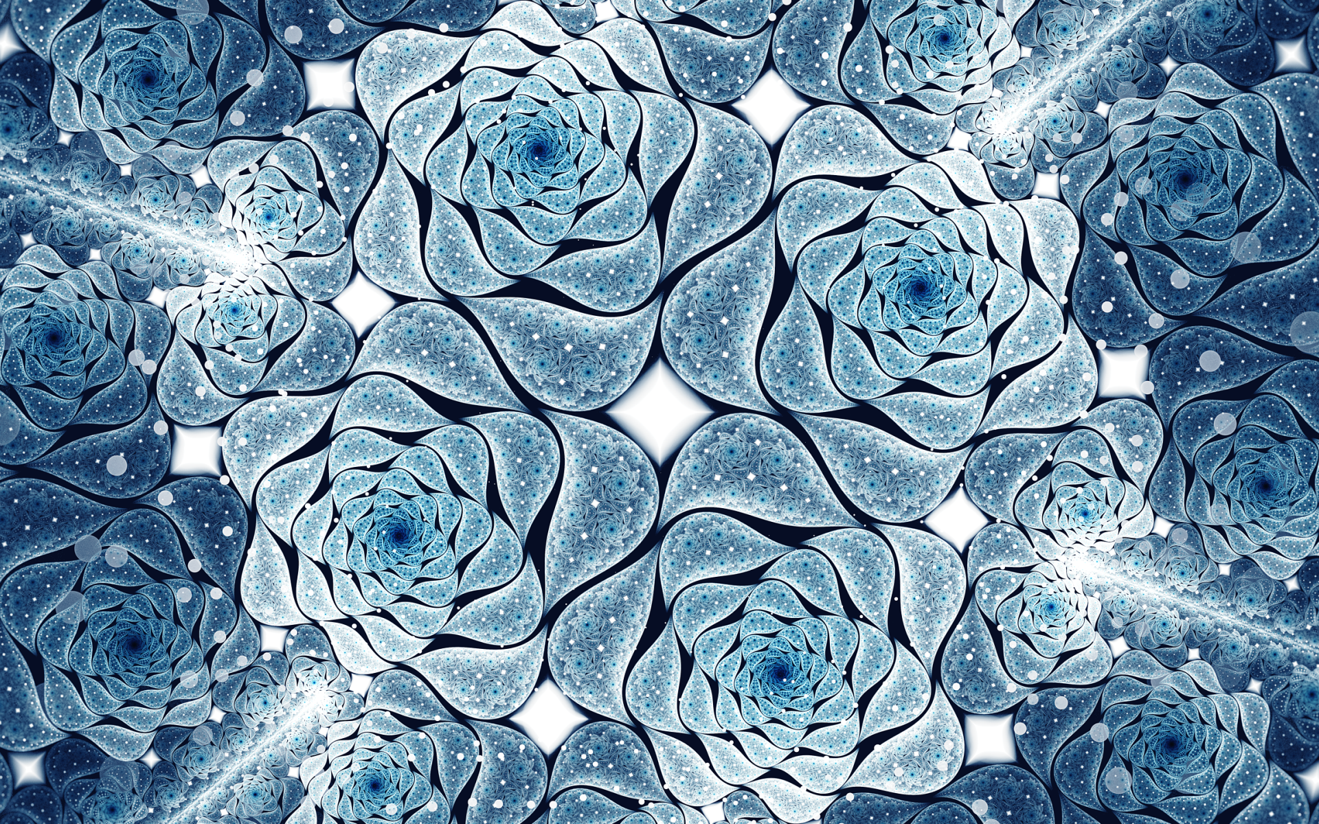Голубые абстрактные цветы, фрактальный рисунок