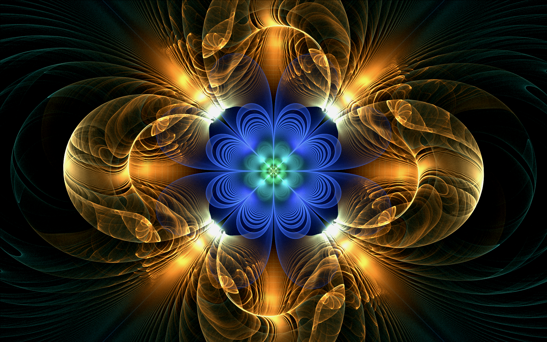 Желто голубой абстрактный фрактальный цветок 