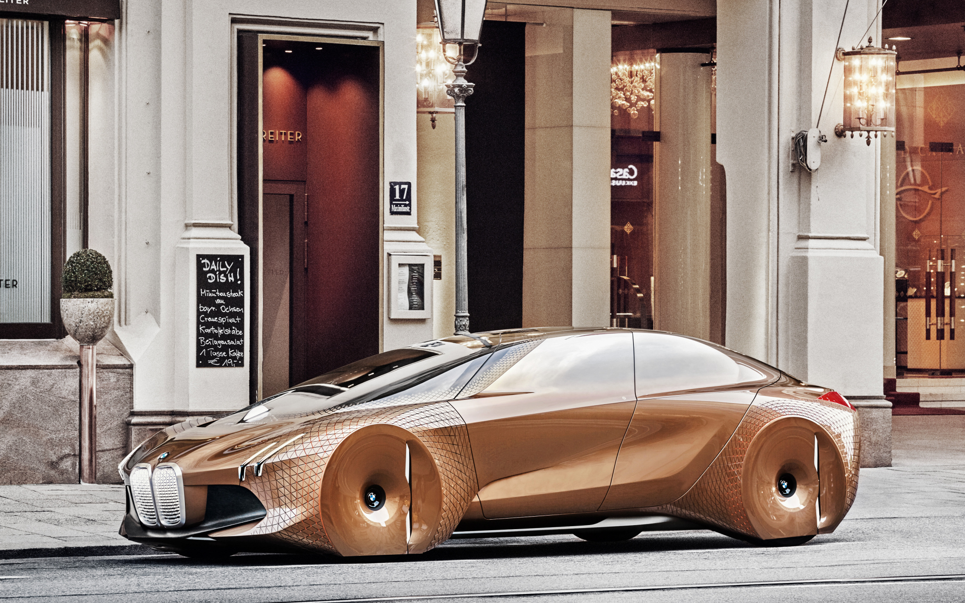 Коричневый стильный автомобиль BMW Concept Vision Next 100