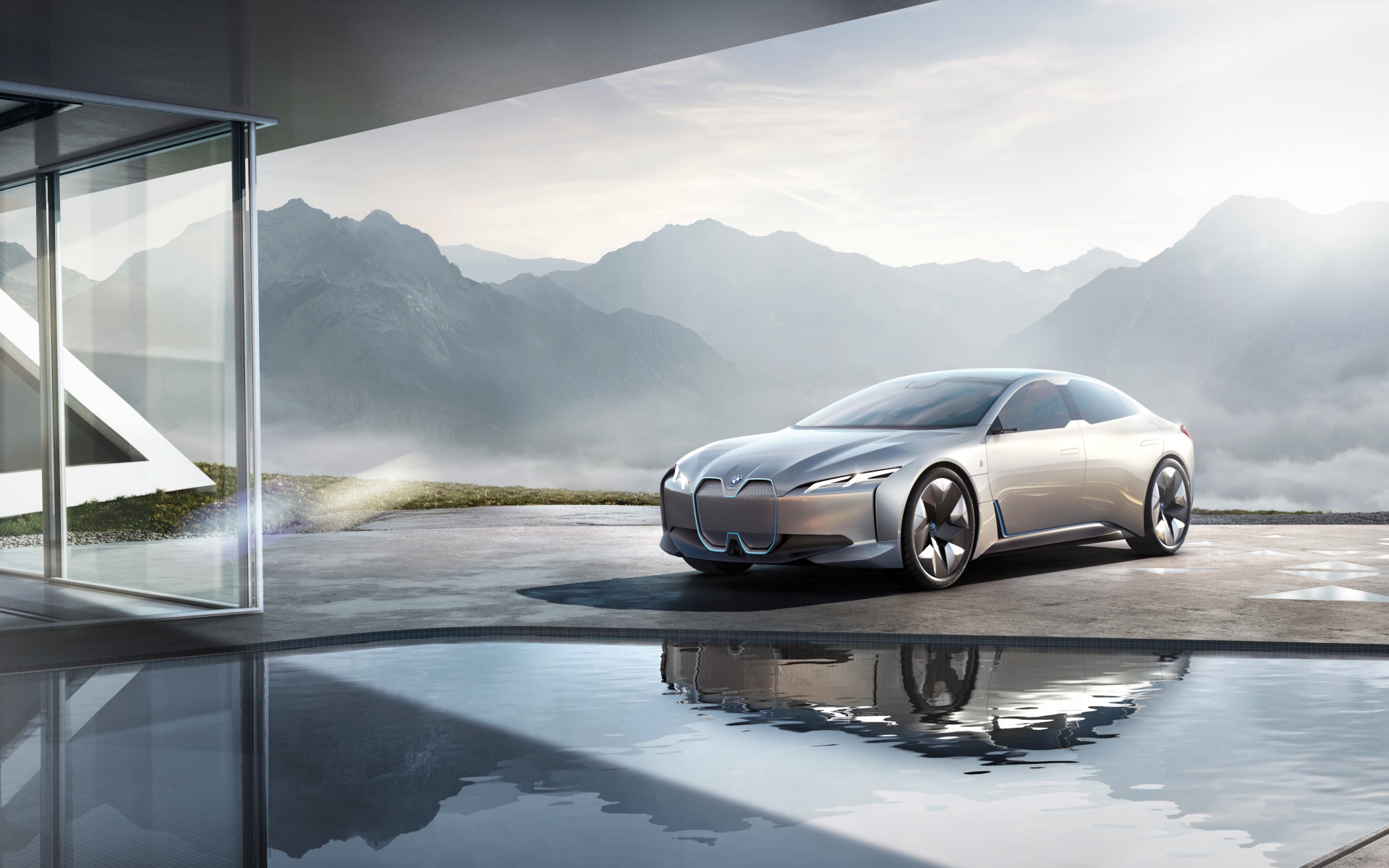 Серебристый электрокар  BMW i Vision Dynamics,  концепт
