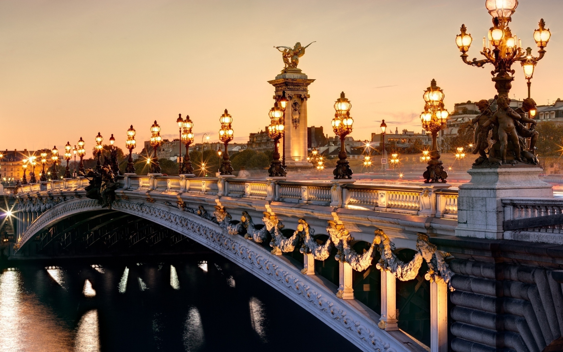 Arched bridge of Alexander 3 in lanterns, the city of Paris. France