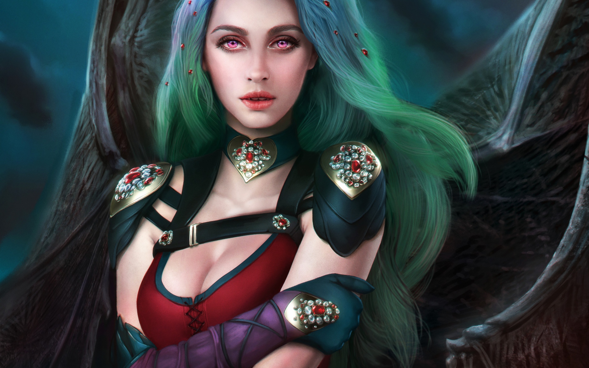 Фантастическая девушка с зелеными волосами королева вампиров