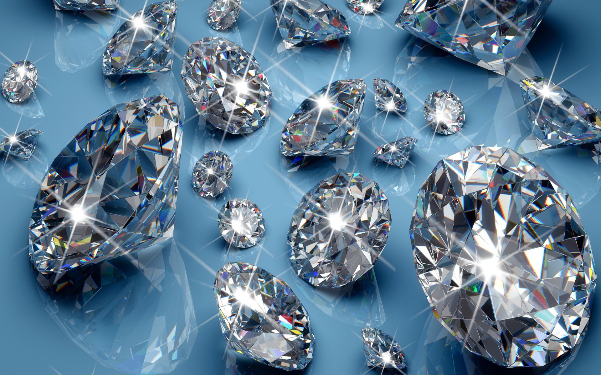 Яркие драгоценные камни бриллианты на голубом фоне