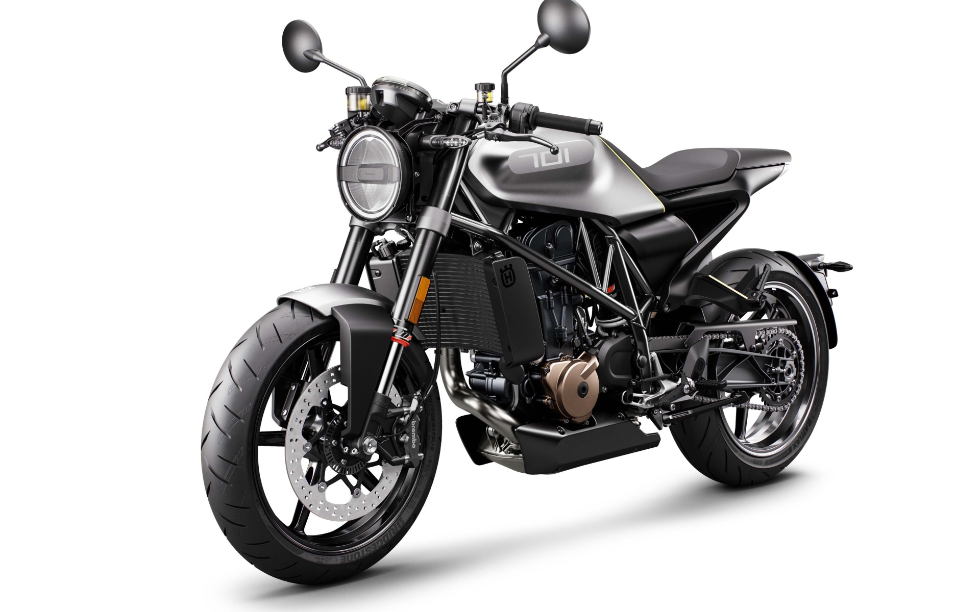 Черный мотоцикл Husqvarna Vitpilen 701, 2018 на белом фоне