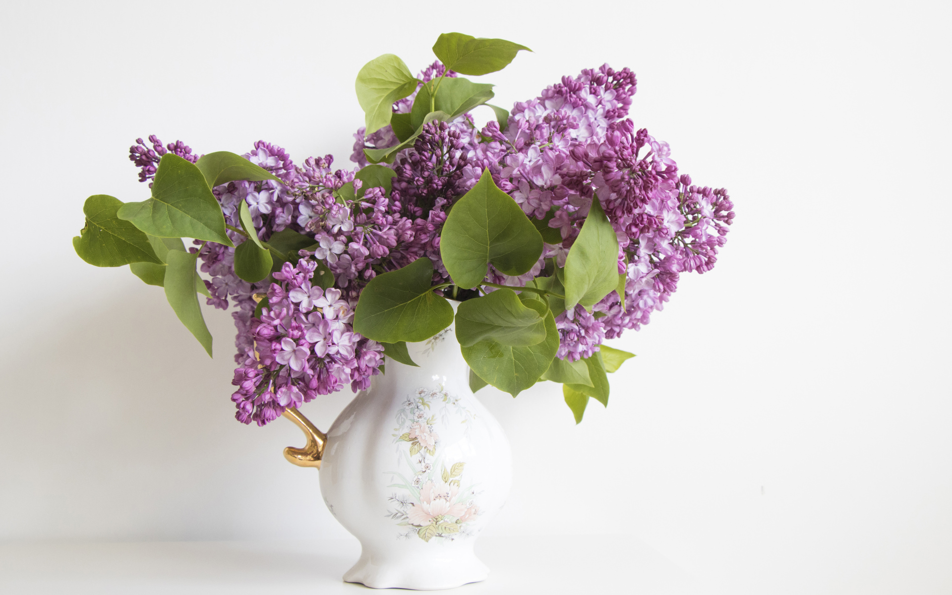 Букет сирени в красивой вазе на белом фоне