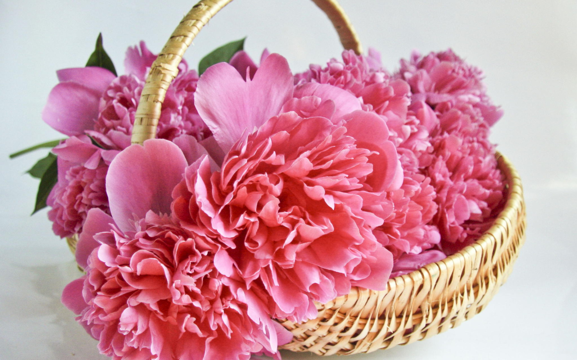 Букет розовых пионов в корзине 