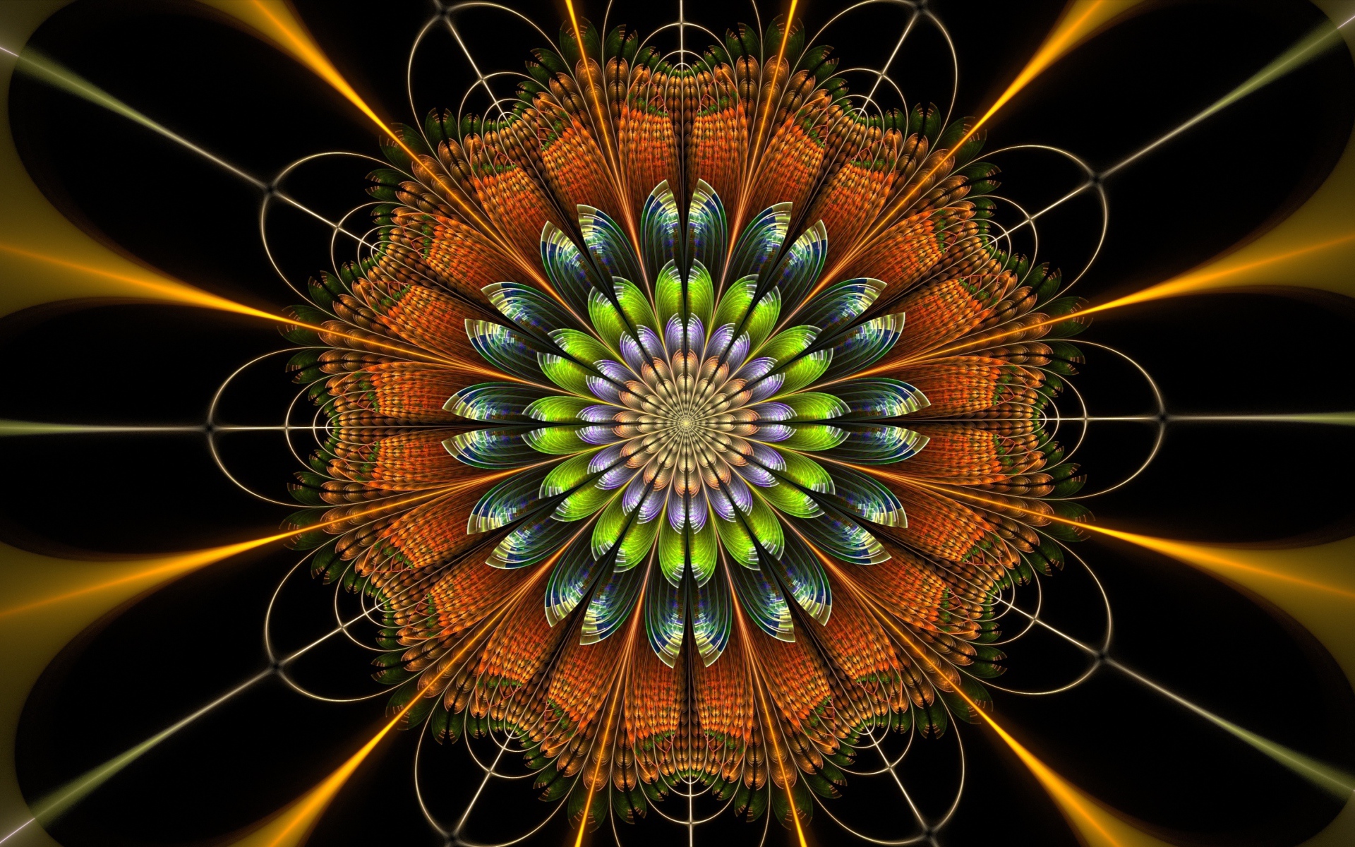 Красивый разноцветный абстрактный цветок, 3д графика