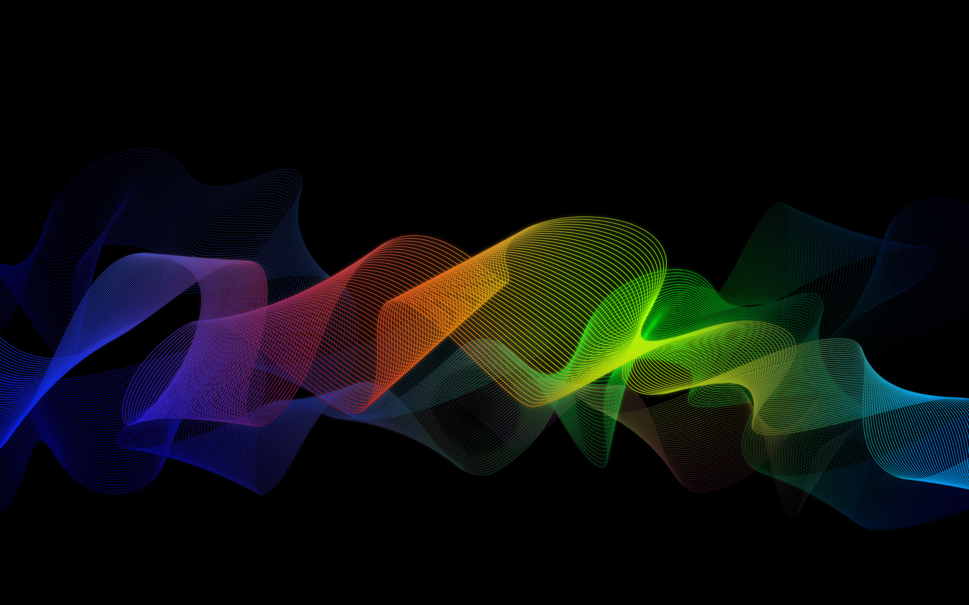 Разноцветные волны на черном фоне, 3д графика