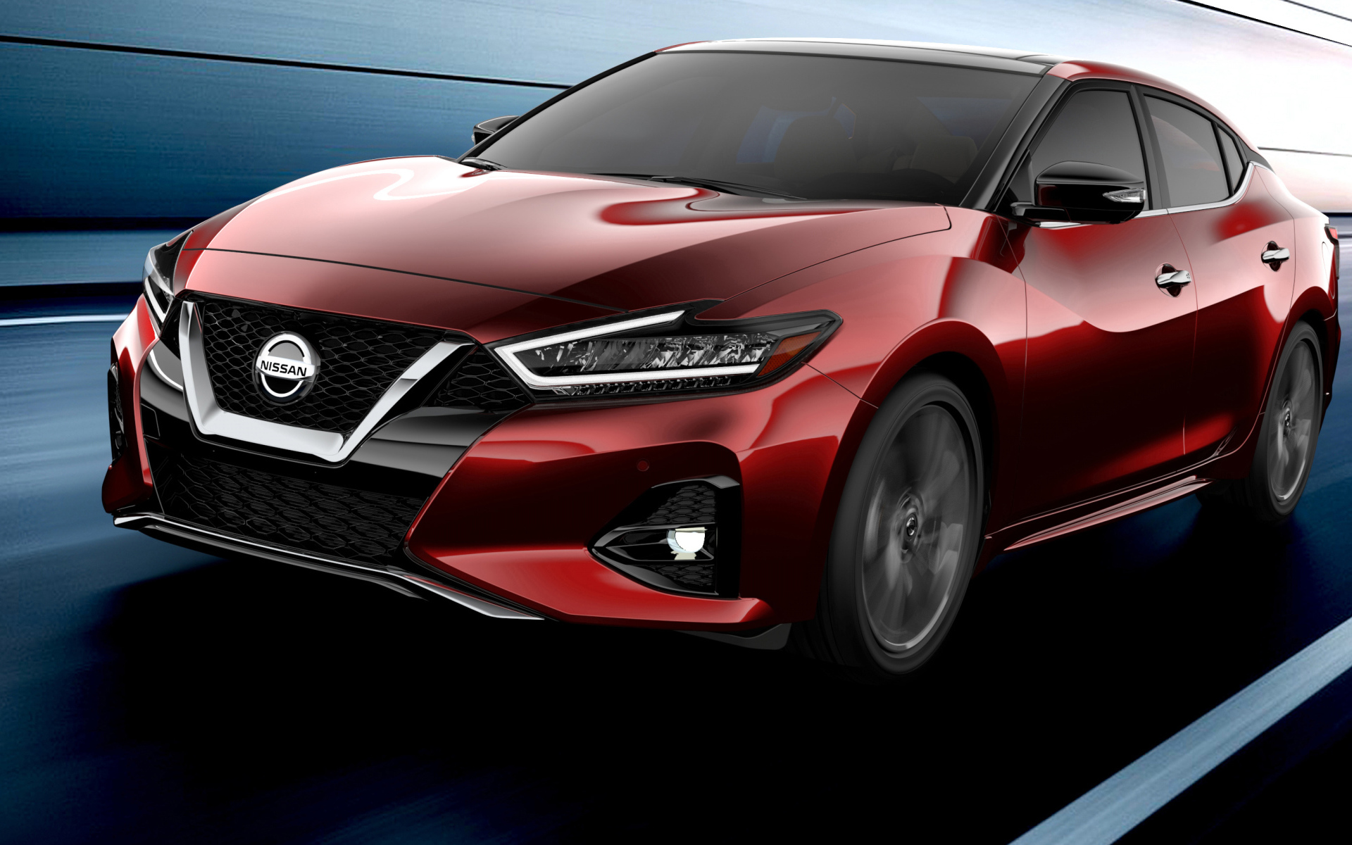 Красный стильный автомобиль  Nissan Maxima, 2019