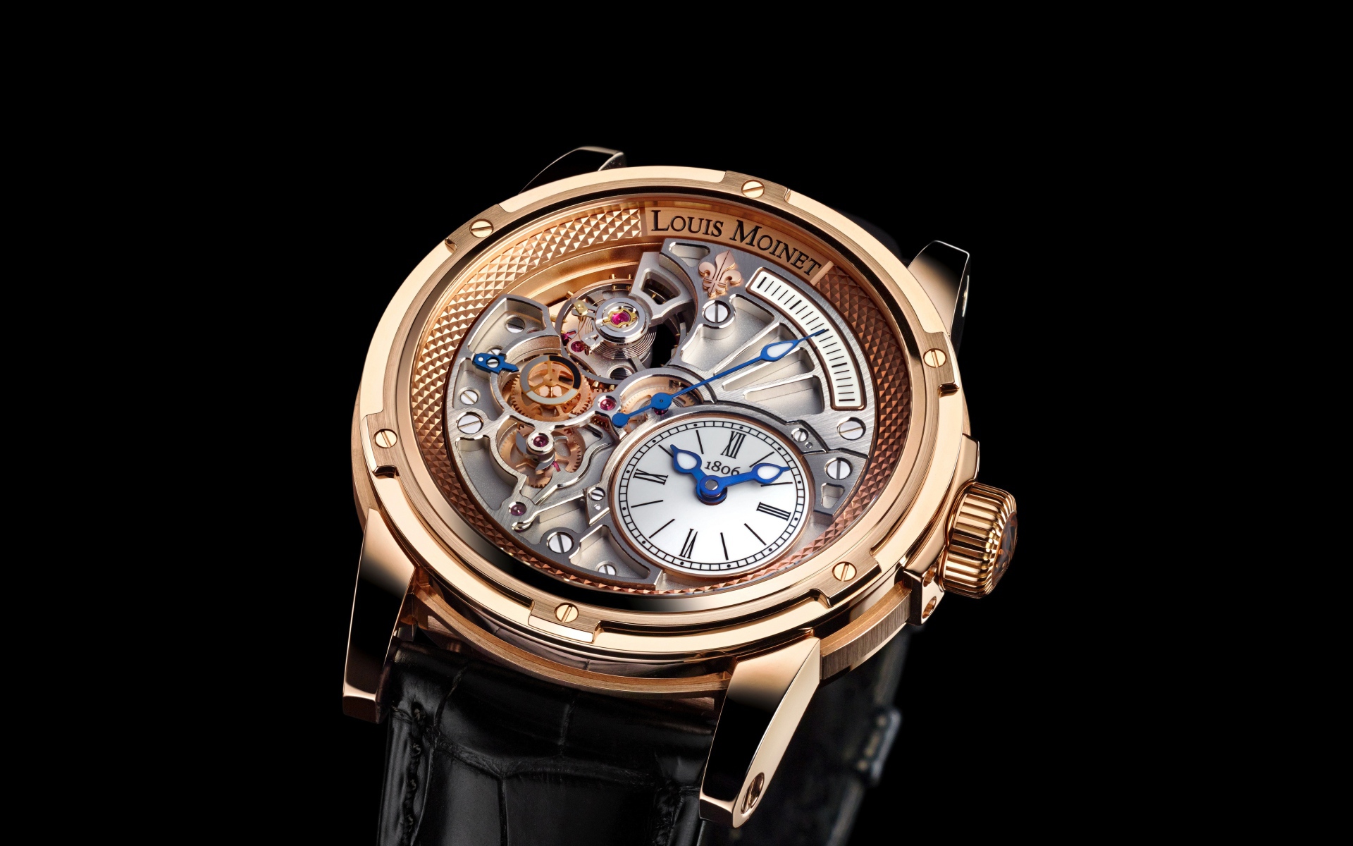 Наручные часы Louis Moinet на черном фоне