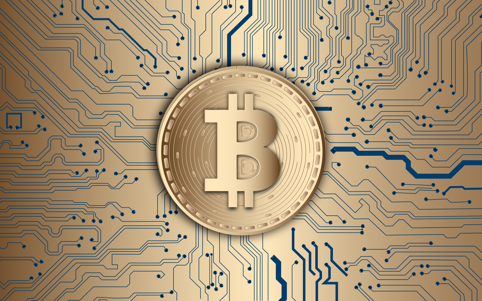 Coin bitcoin on an electronic board