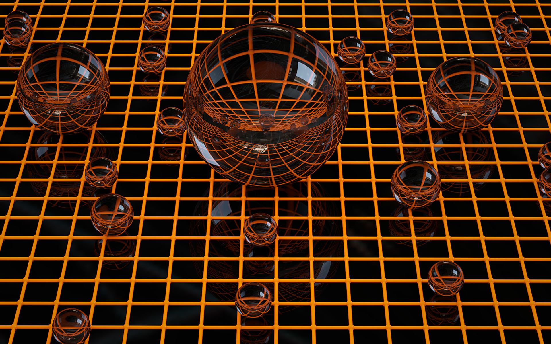 Стеклянные сферы на сетке 3д графика