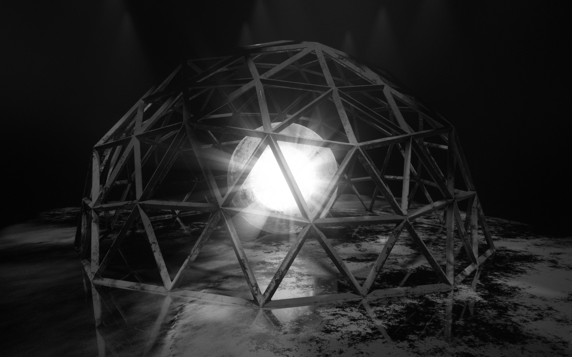 Белый яркий шар под железной клеткой 