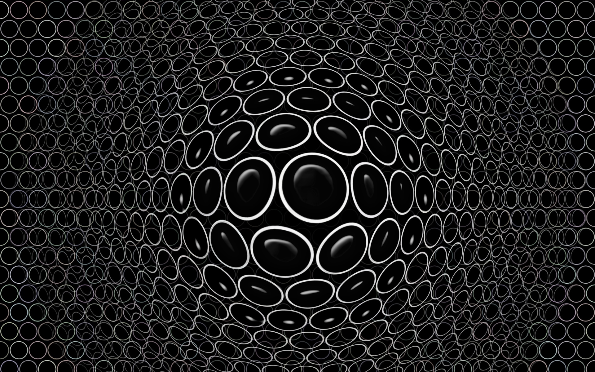 Белые круги на черном фоне 3д графика