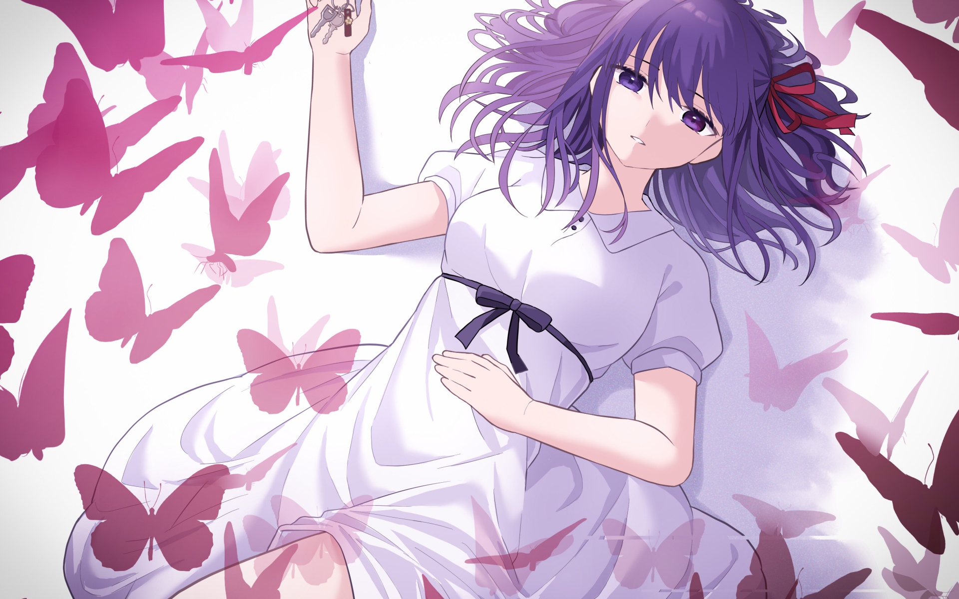 Персонаж Сакура Мато с бабочками аниме Аниме Судьба: Ночь схватки