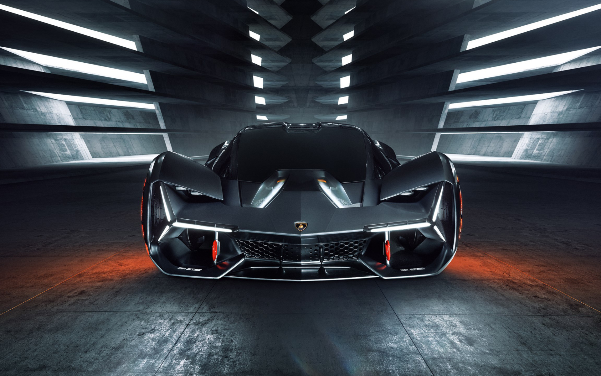 Дорогой спортивный автомобиль Lamborghini Terzo Millennio 2019 года вид спереди
