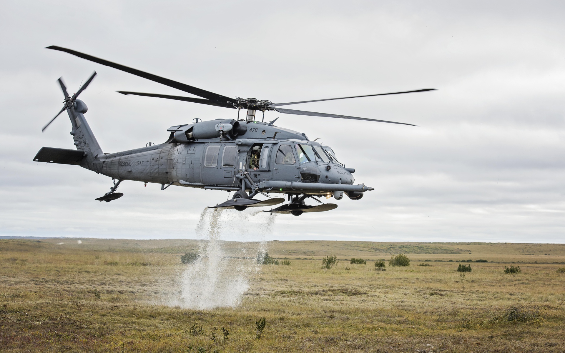 Sikorsky HH-60 Pave Hawk military helicopter with water