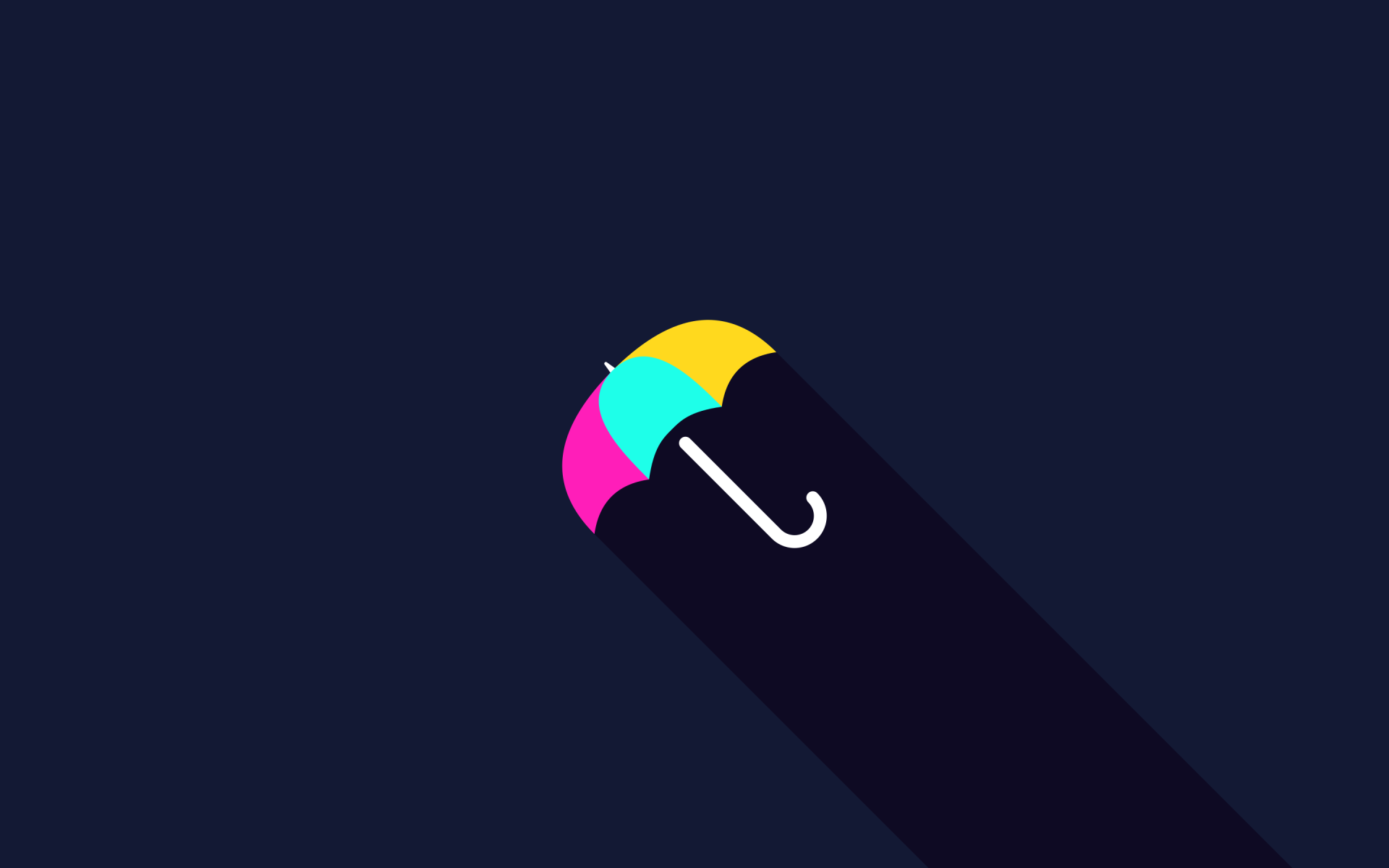 Разноцветный зонт отбрасывает тень на синем фоне