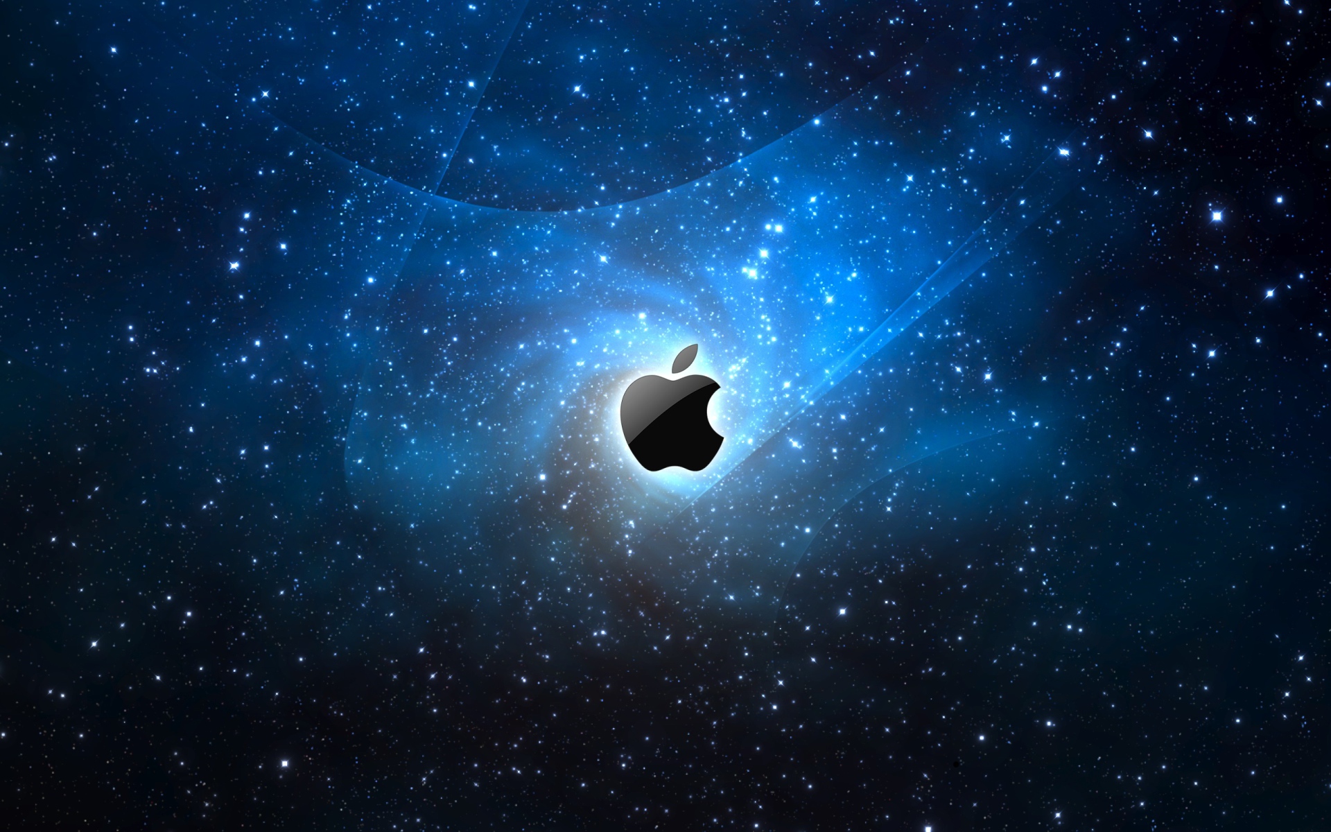 Apple icon on star galaxy background