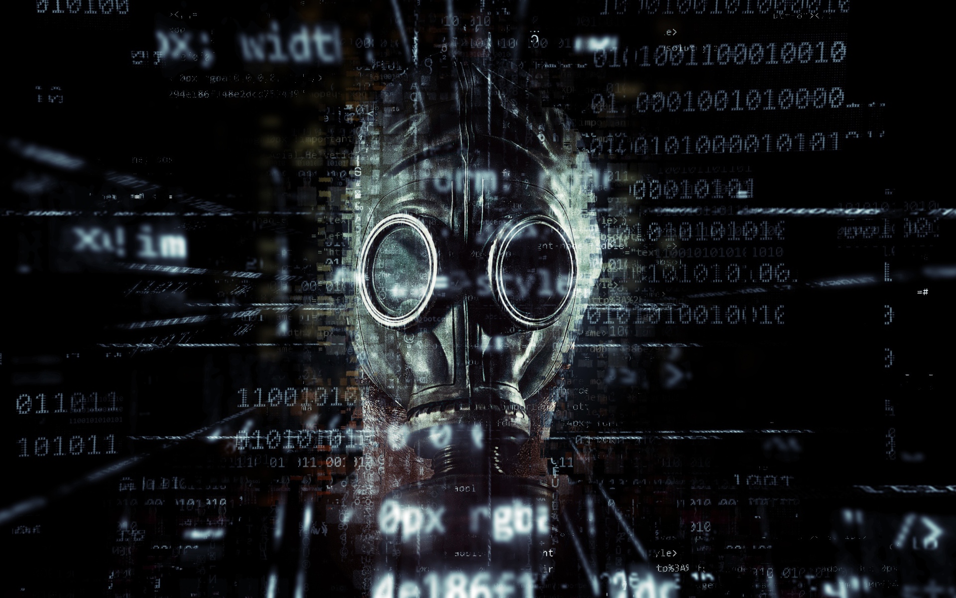 Газовая маска с на фоне числового кода