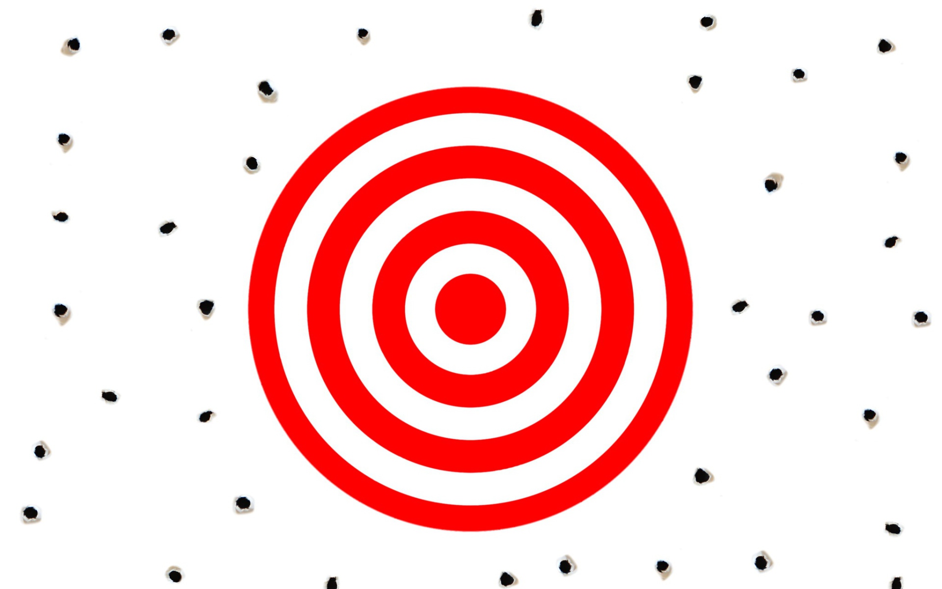 Красная мишень на белом фоне с дырками от пуль