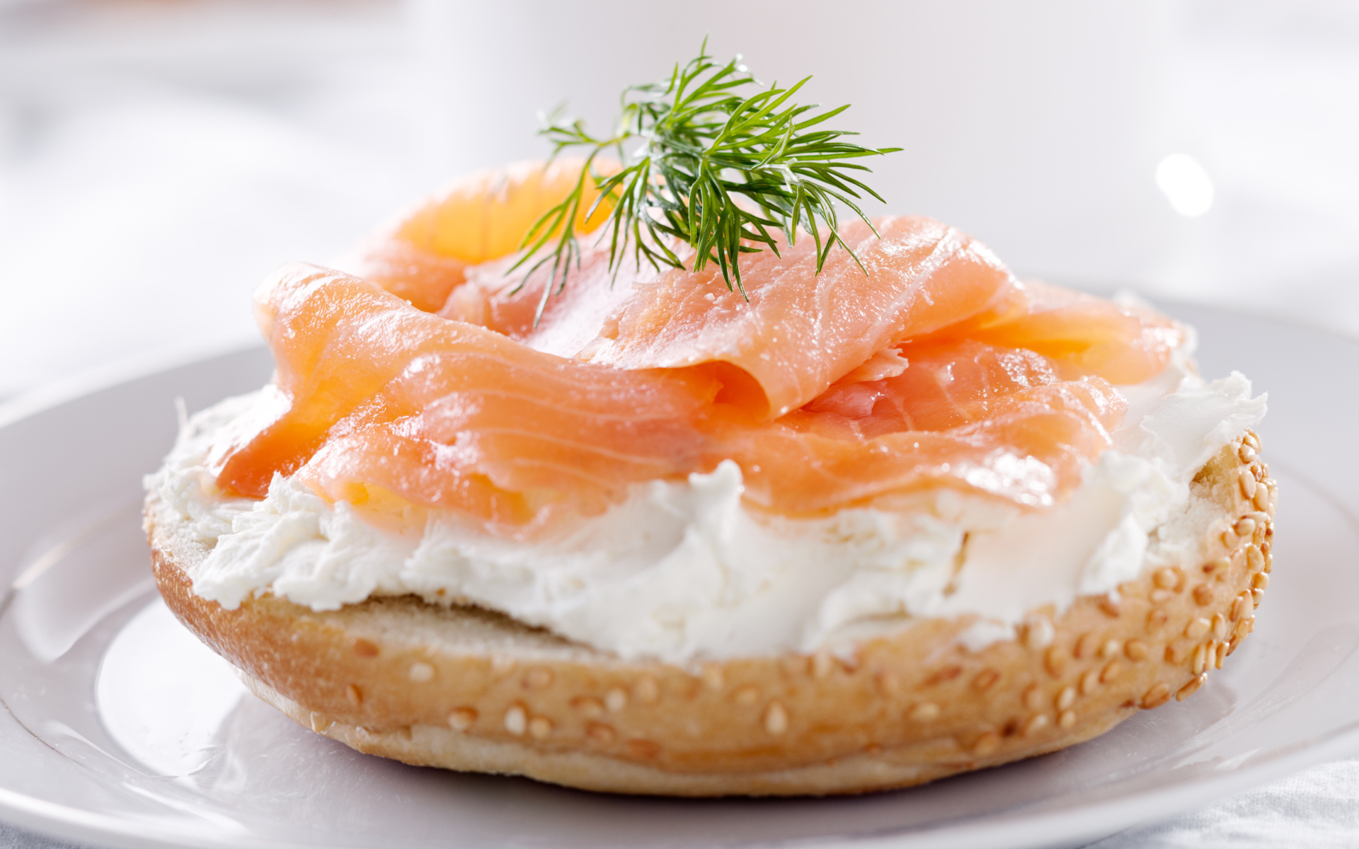 Бутерброд с сыром и красной рыбой на белой тарелке