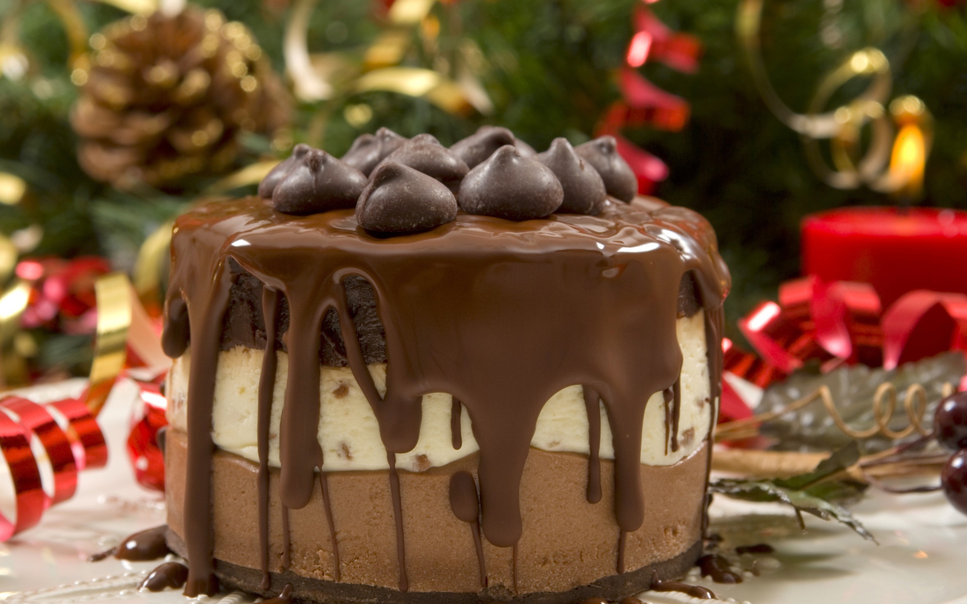 Красивый торт три шоколада на Новый год 