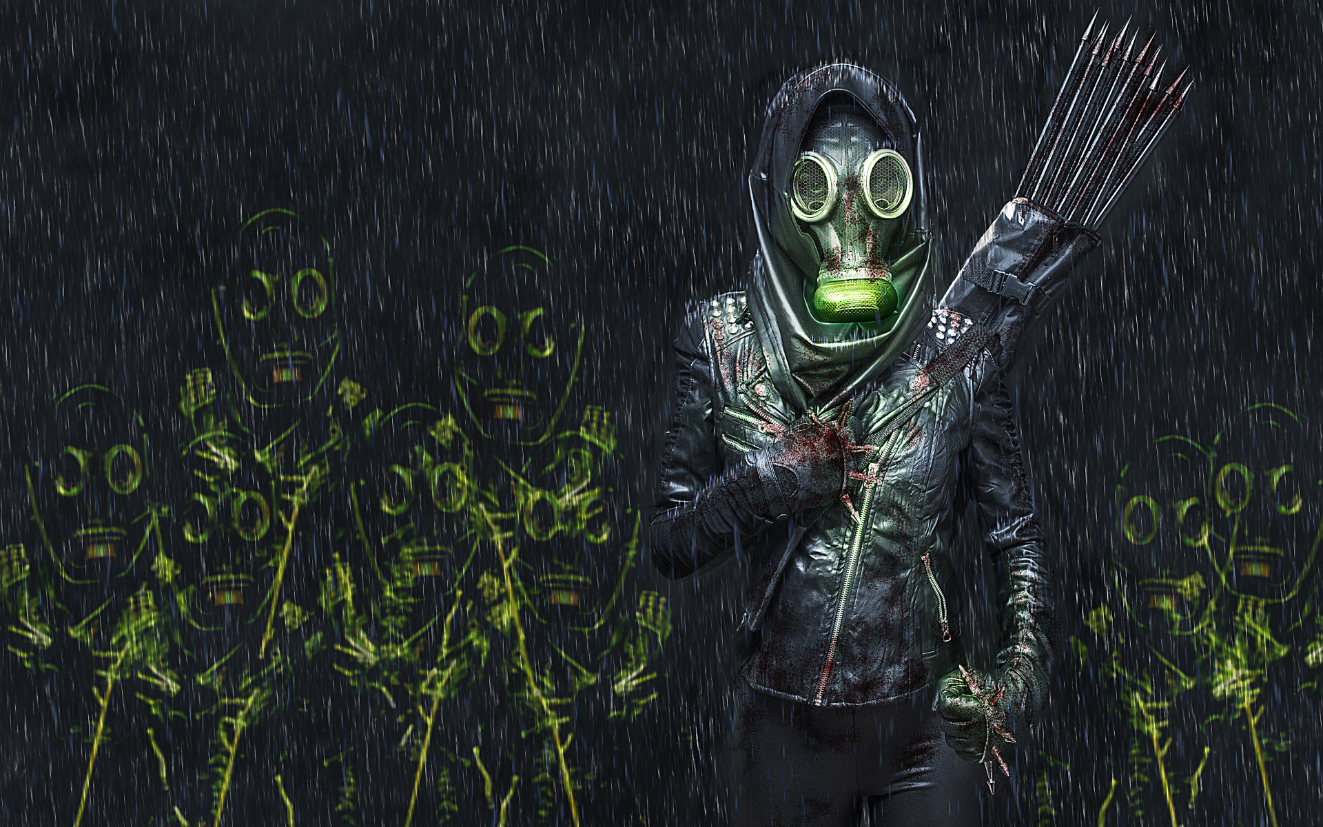 Девушка со стрелами в газовой маске 