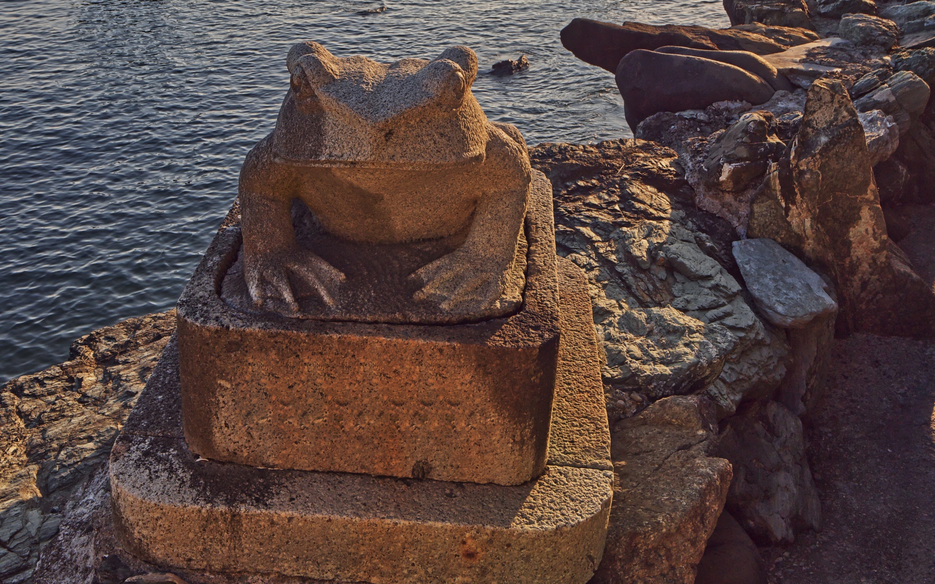 Каменная жаба на морском берегу