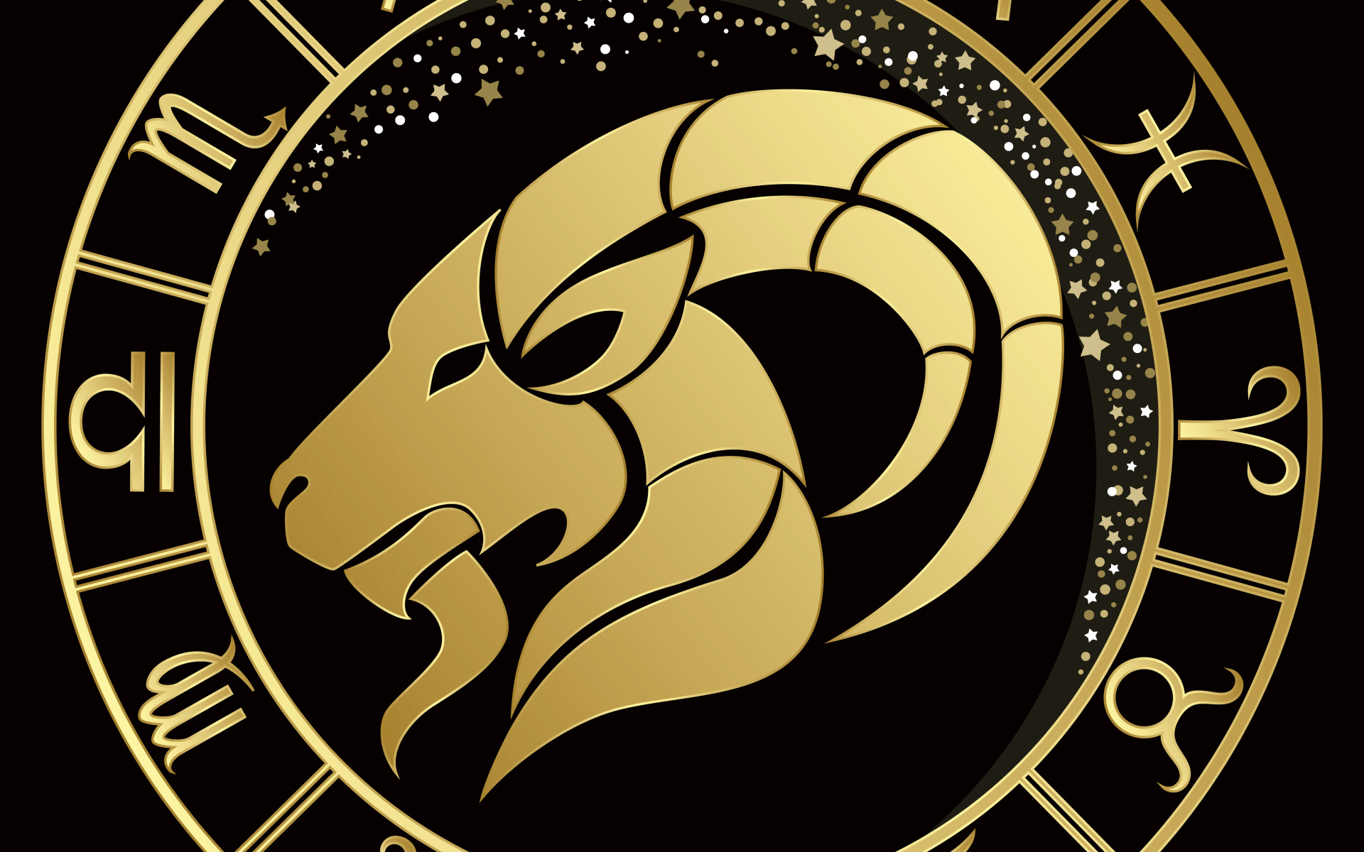 Золотой знак зодиака козерог на черном фоне
