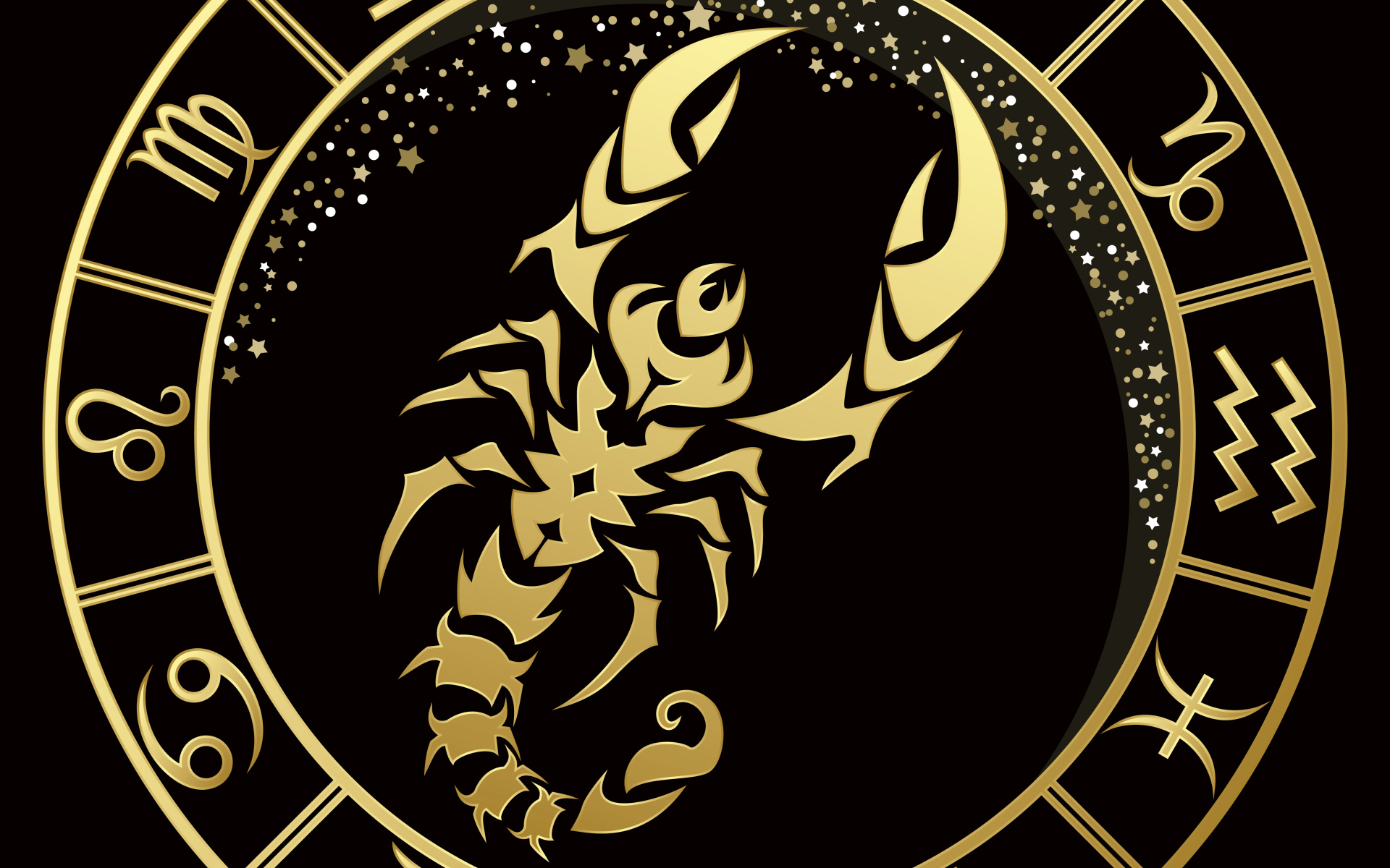 Золотой знак зодиака скорпион на черном фоне