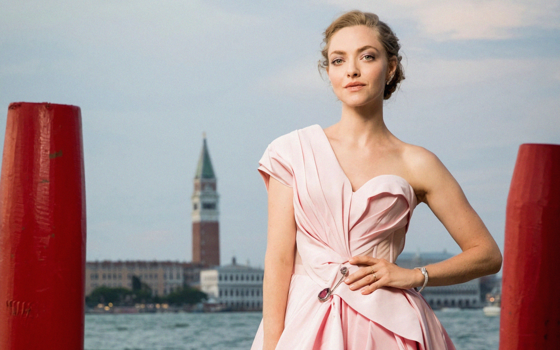 Actress Amanda Seyfried in a beautiful pink dress