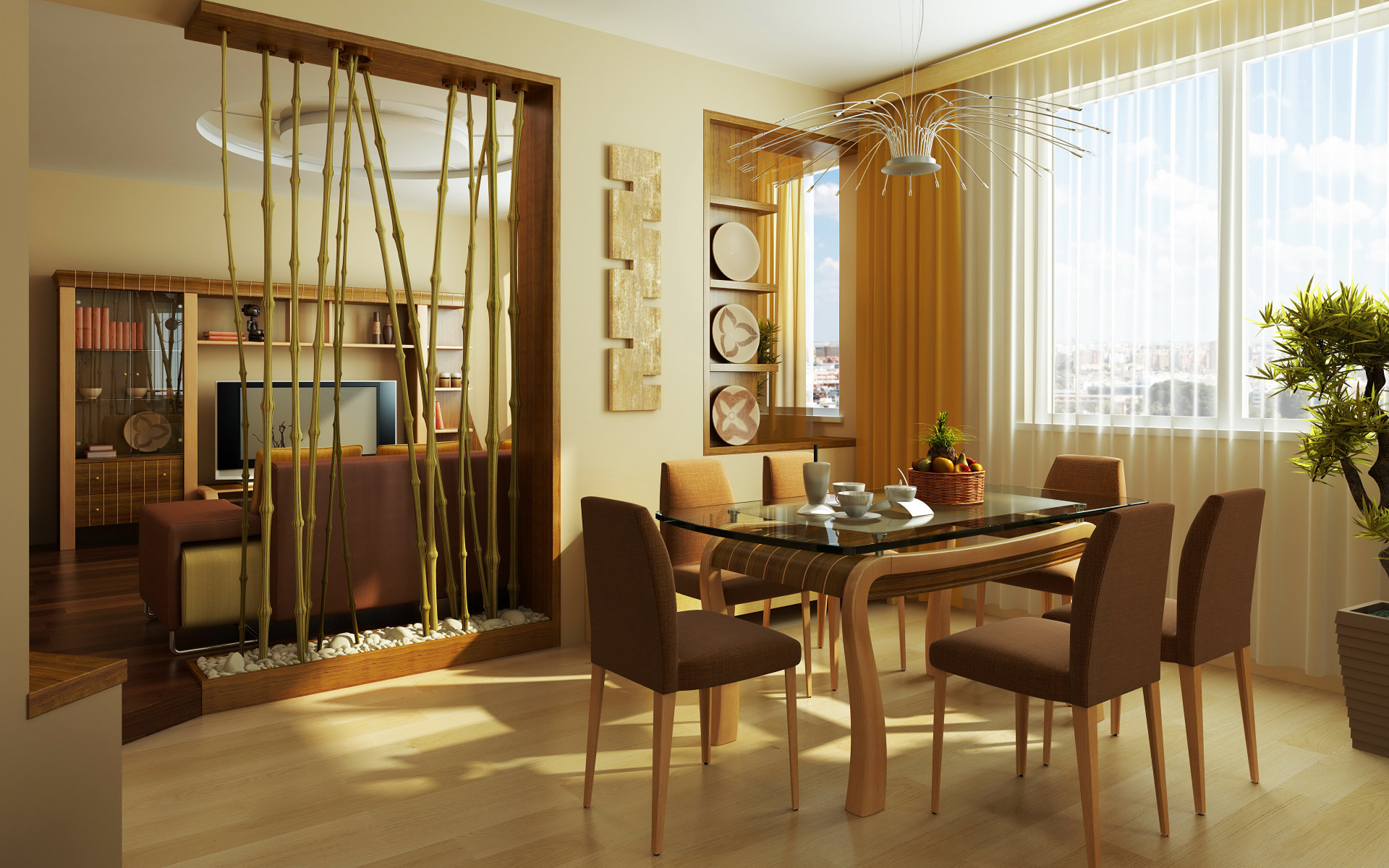 Dining area with dining table and chairs by the window