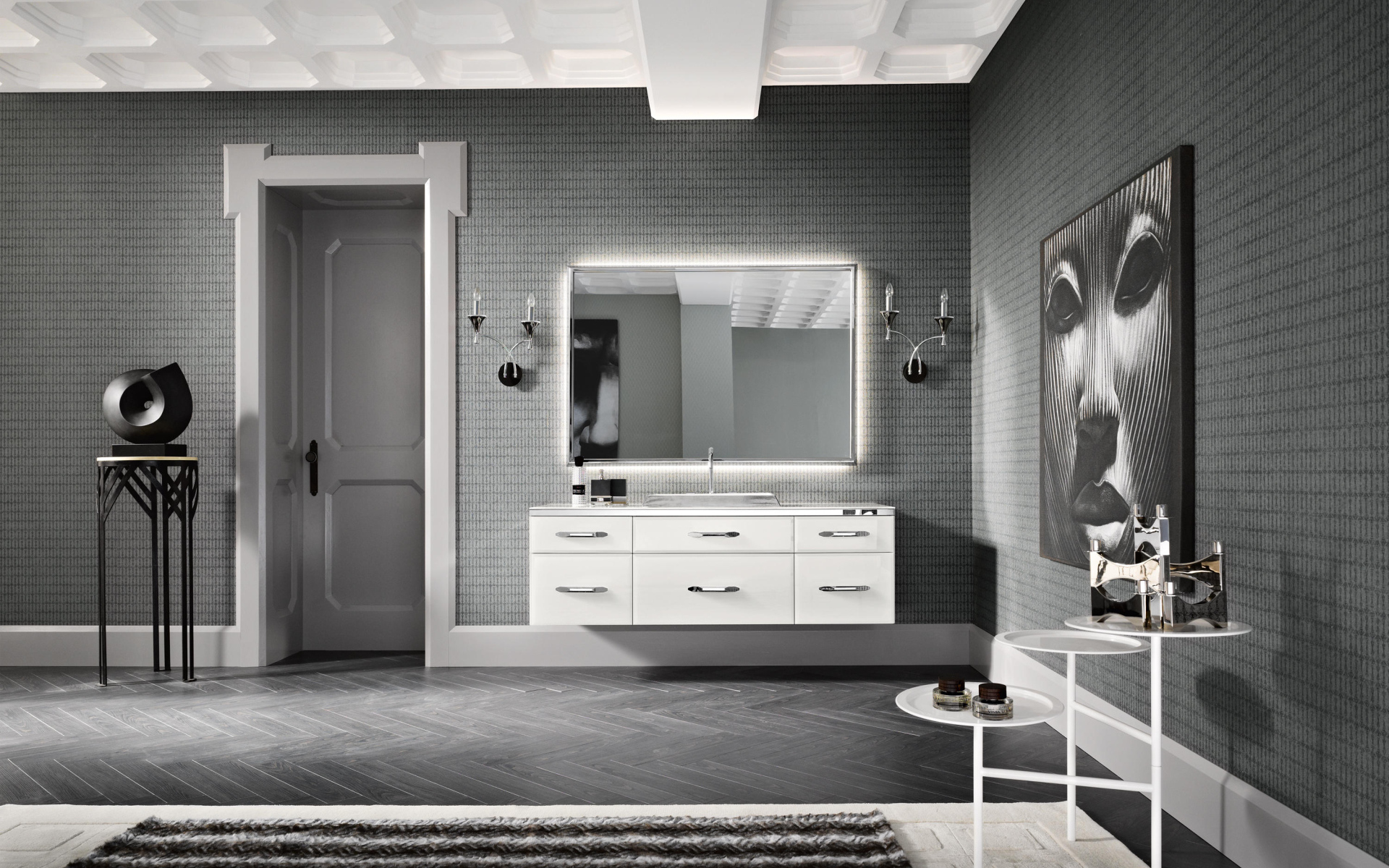 Серая комната в стиле минимализм