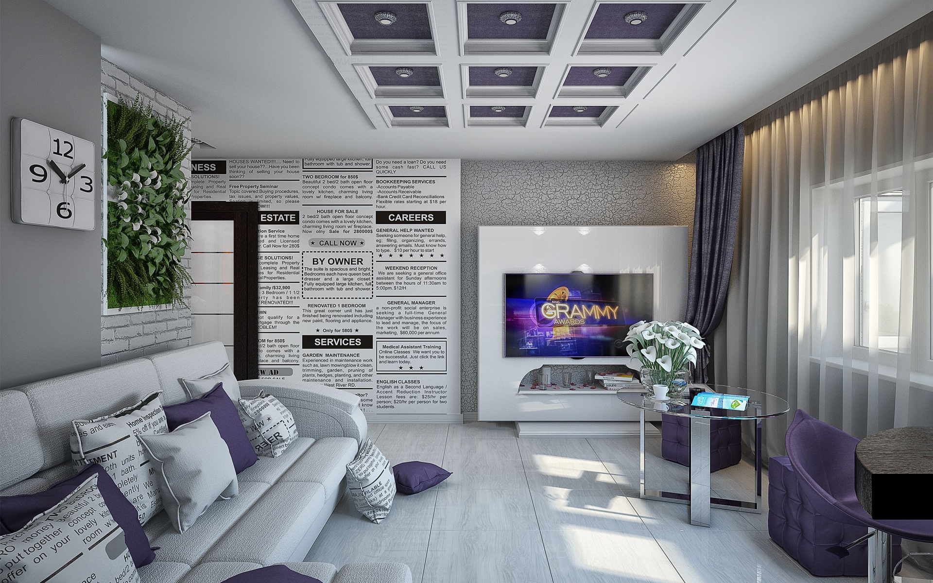 Гостиная комната в стиле хай тек