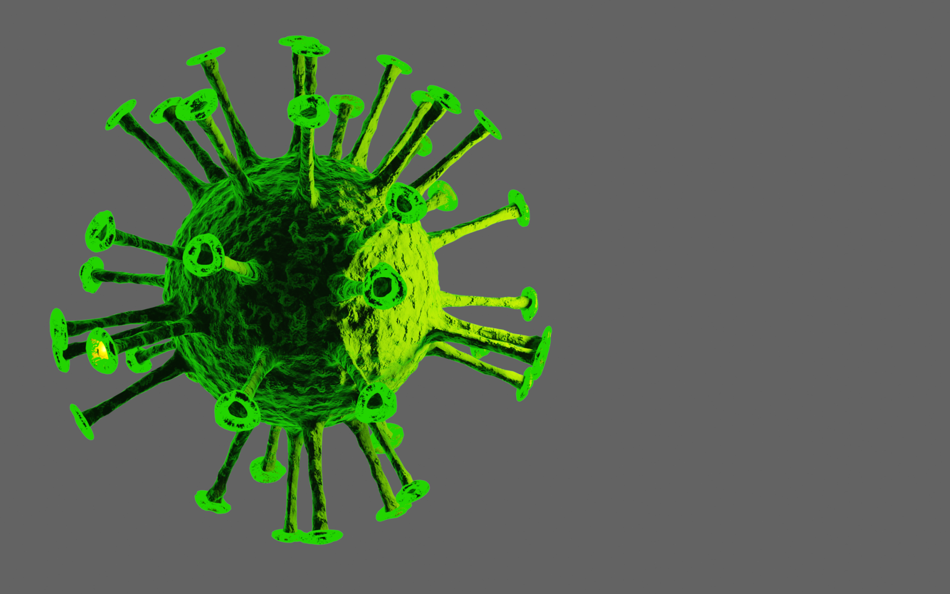 Зеленый вирус на сером фоне