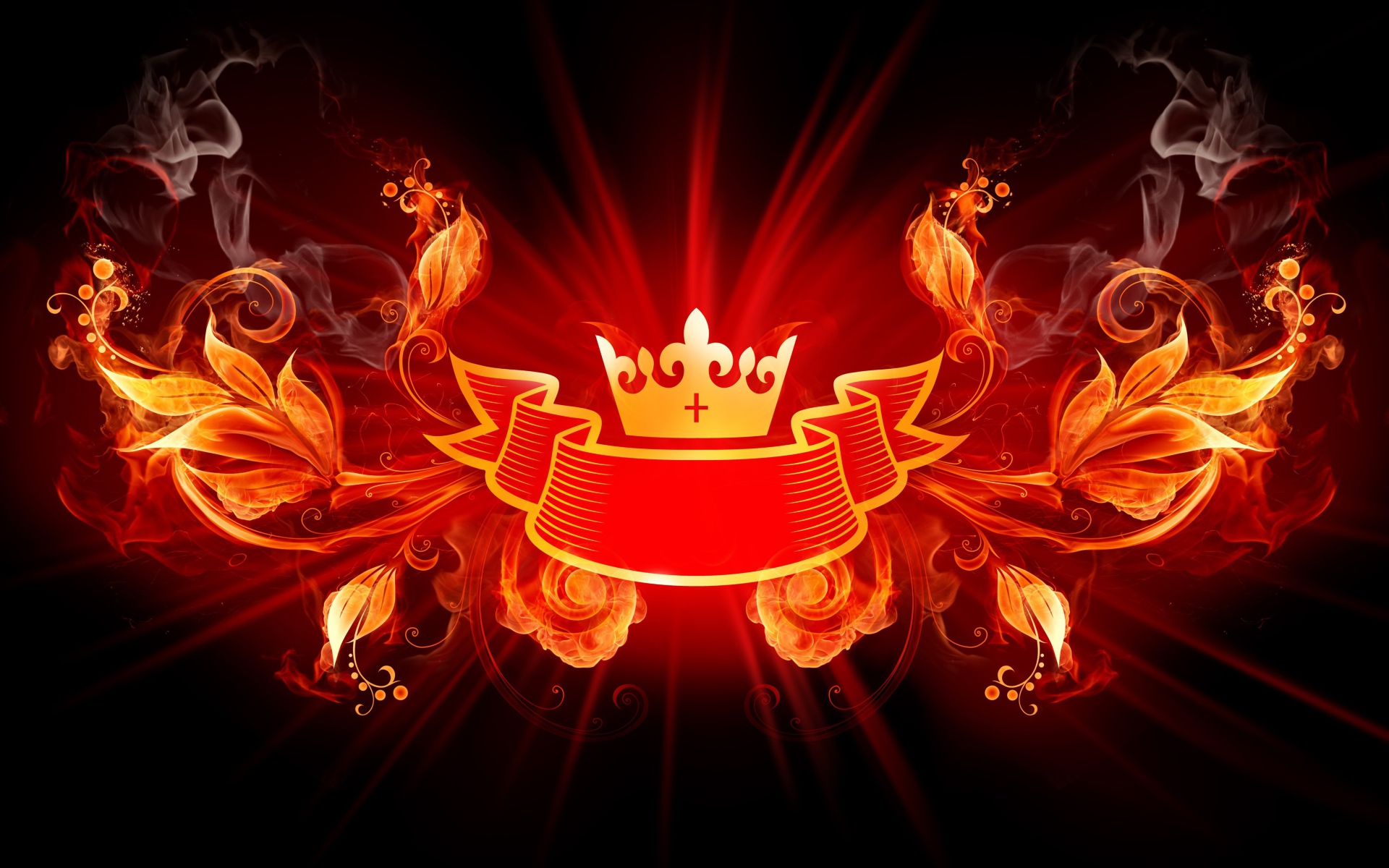 Логотип корона с лентой и огненными цветами