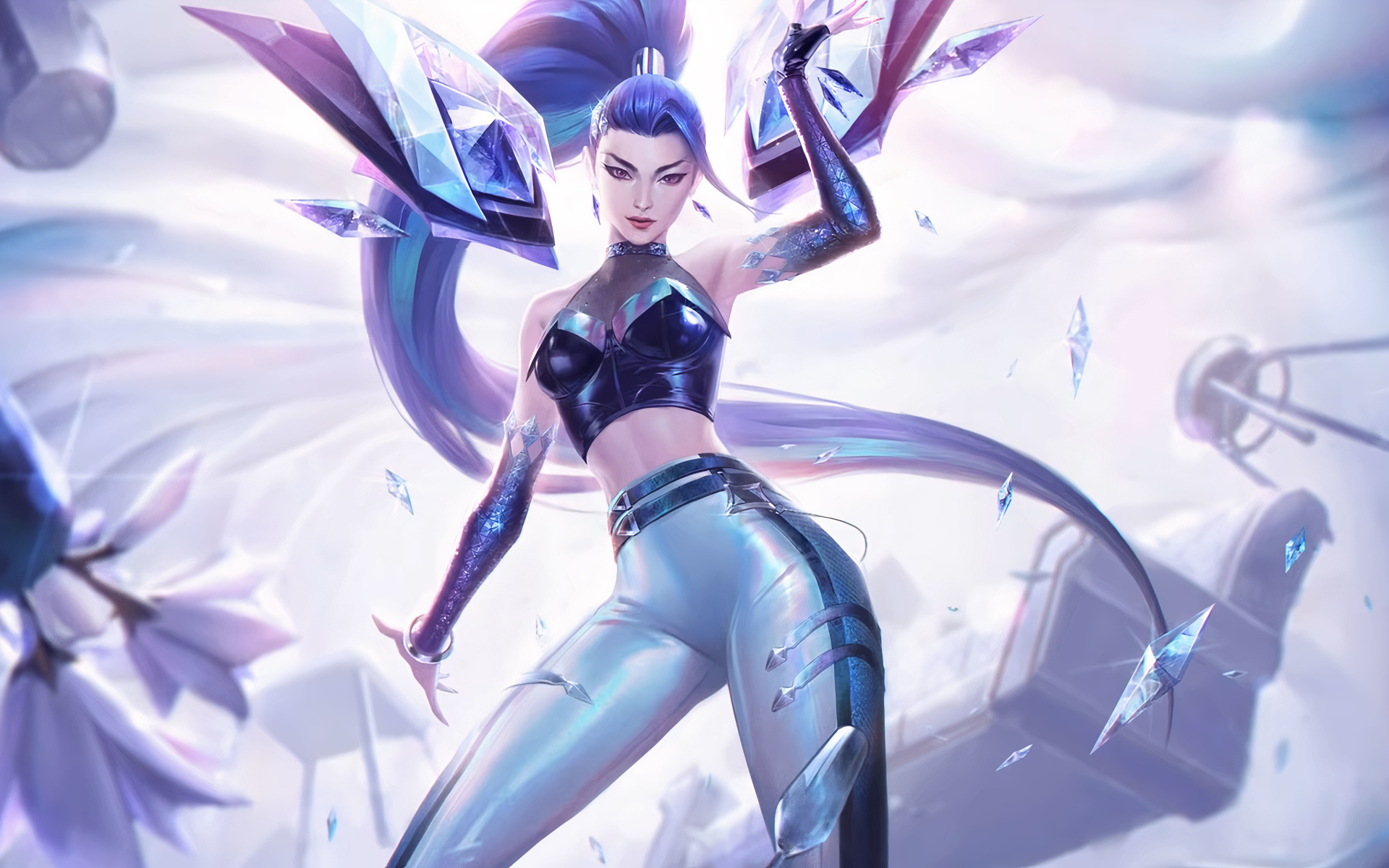 Эффектная девушка аниме кидает кристаллы 