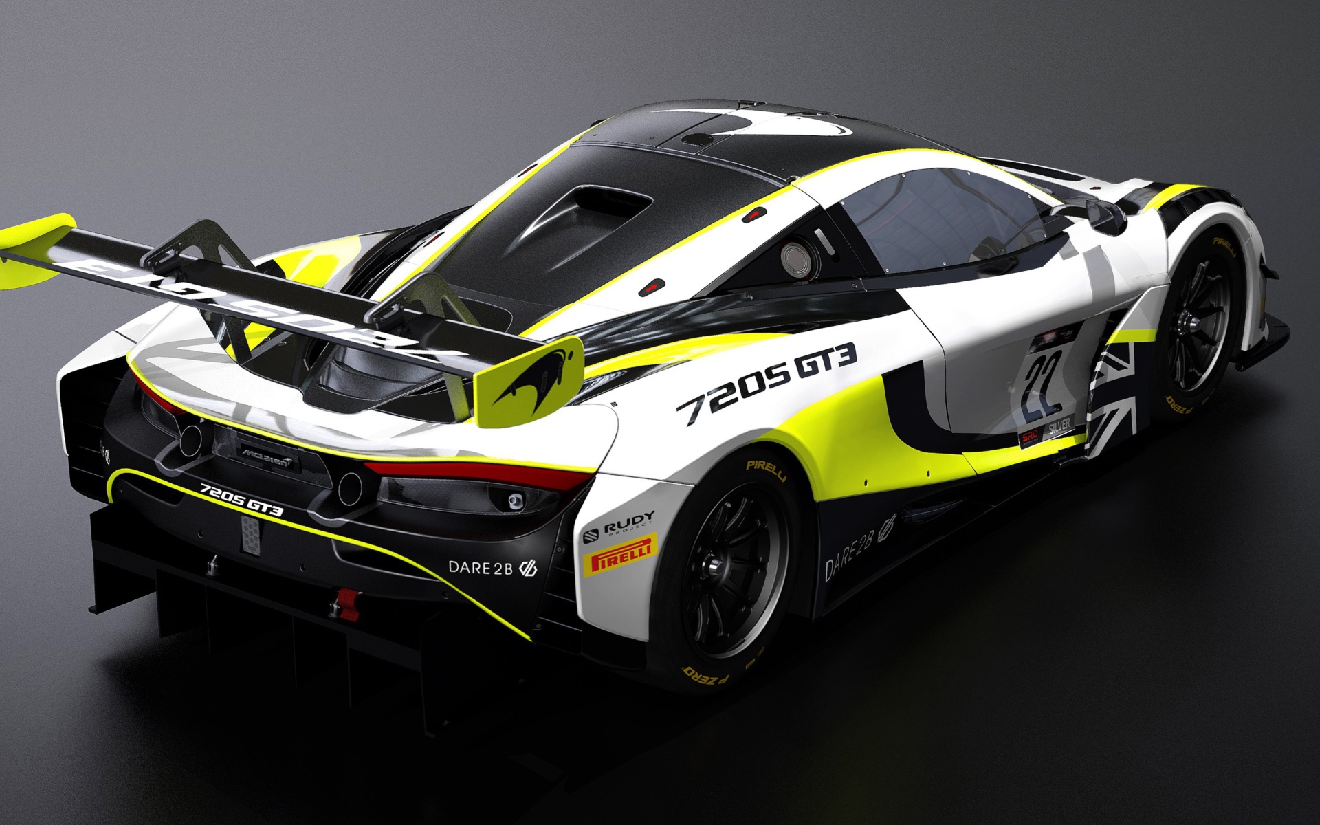 Гоночный автомобиль McLaren 720S GT3 2020 года вид сзади 
