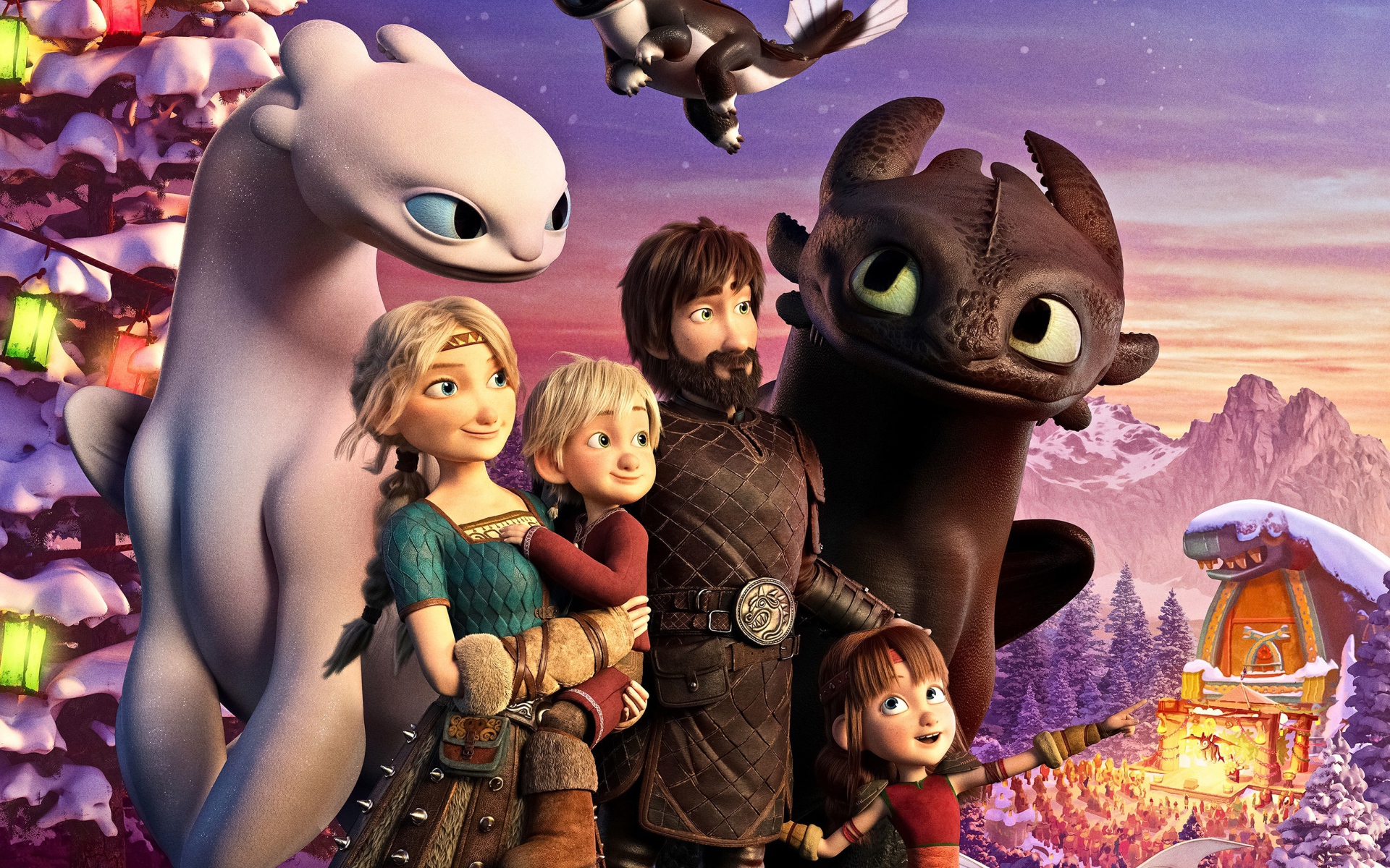 Постер с персонажами мультфильма Как приручить дракона 