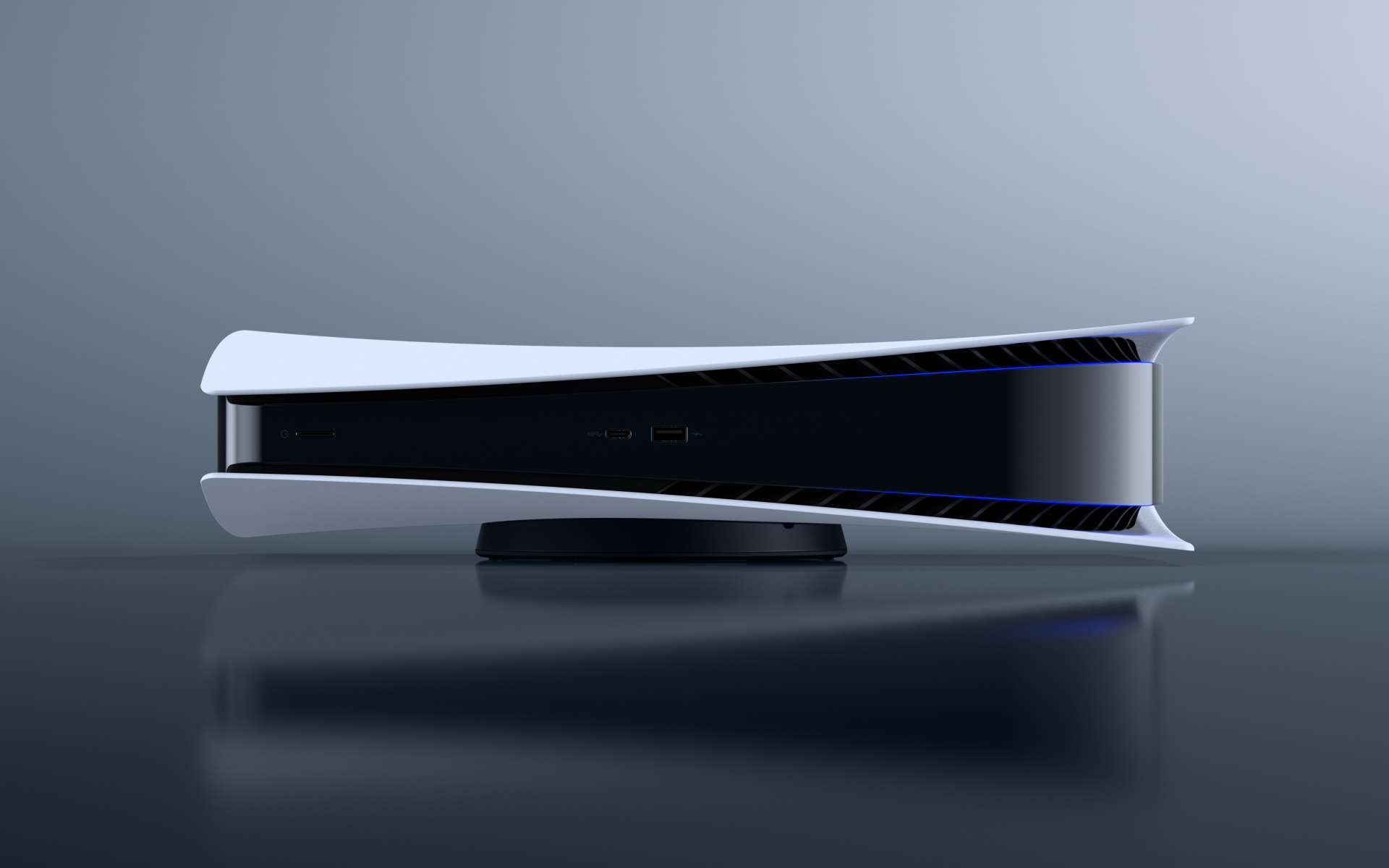 Игровая консоль Playstation 5 на сером фоне