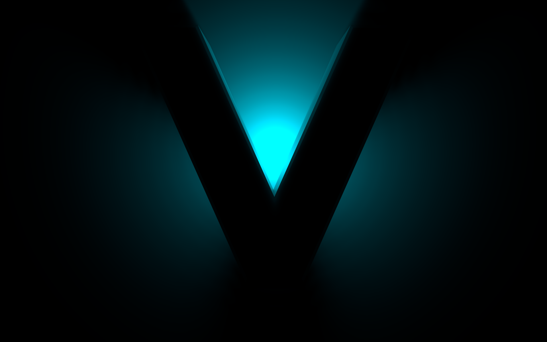 Большой черный знак V на синем фоне