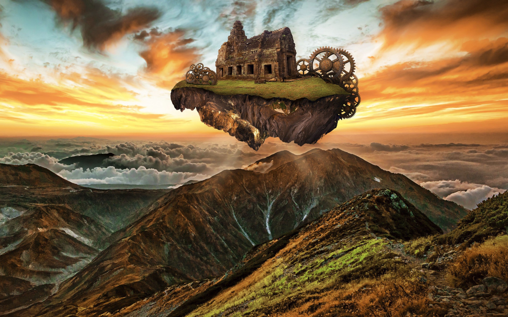 Фантастический дом на скале над облаками 