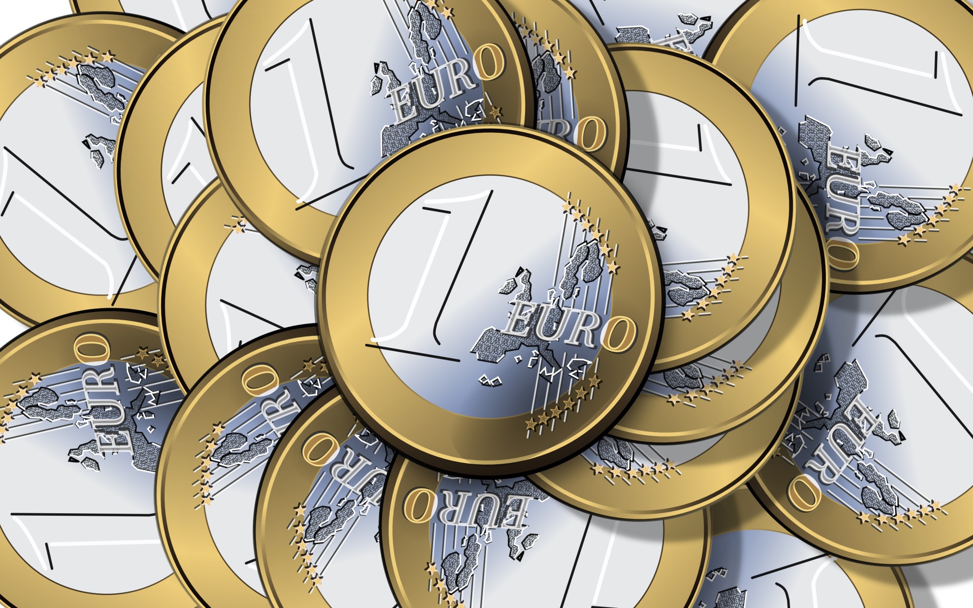 Много монет в один евро крупным планом 